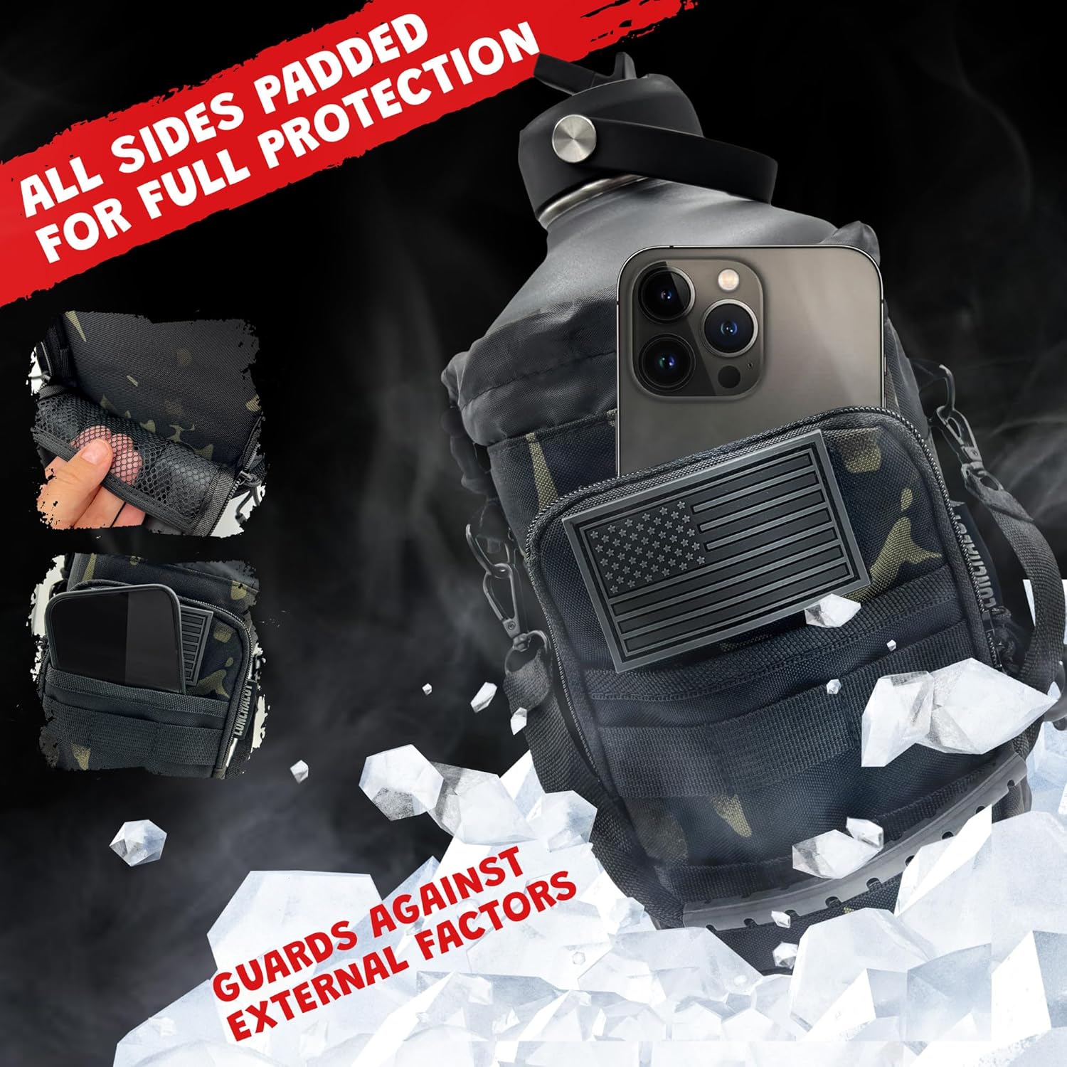 1 Gallon Water Bottle - 128 Oz Insulated Stainless Steel Metal Water Bottle with Holder - Carrying Bag - Spout Handle - Straw Lids - Keep Cold & Hot - Grey Tactical Flask - Image 4