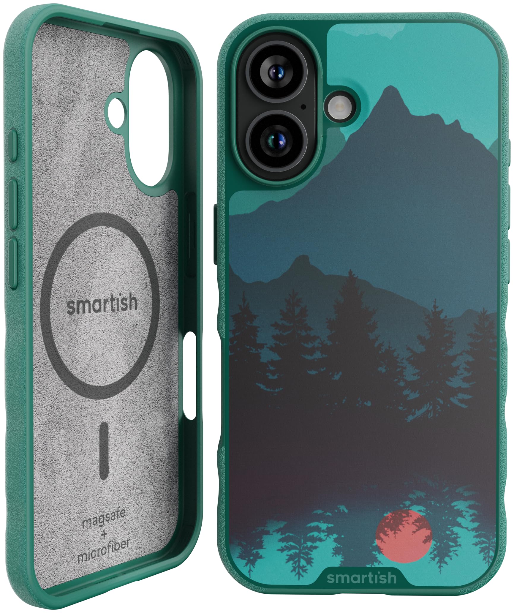 Smartish® Magnetic Case for iPhone 16 - Gripmunk Compatible with MagSafe [Lightweight and Protective] Slim and Thin Grip Case with Microfiber Lining for Apple iPhone 16 - Moving Mountains