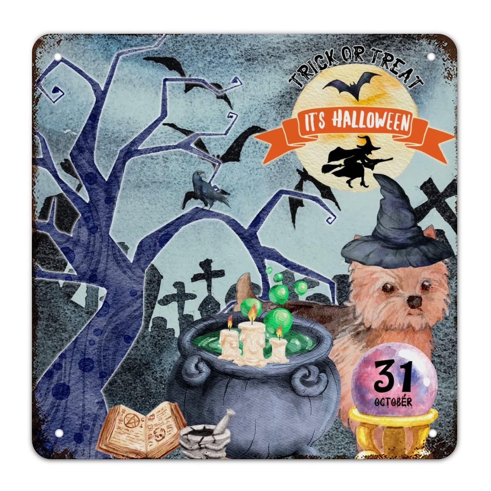 Panneau Halloween métal vintage 38cm déco murale rétro bar