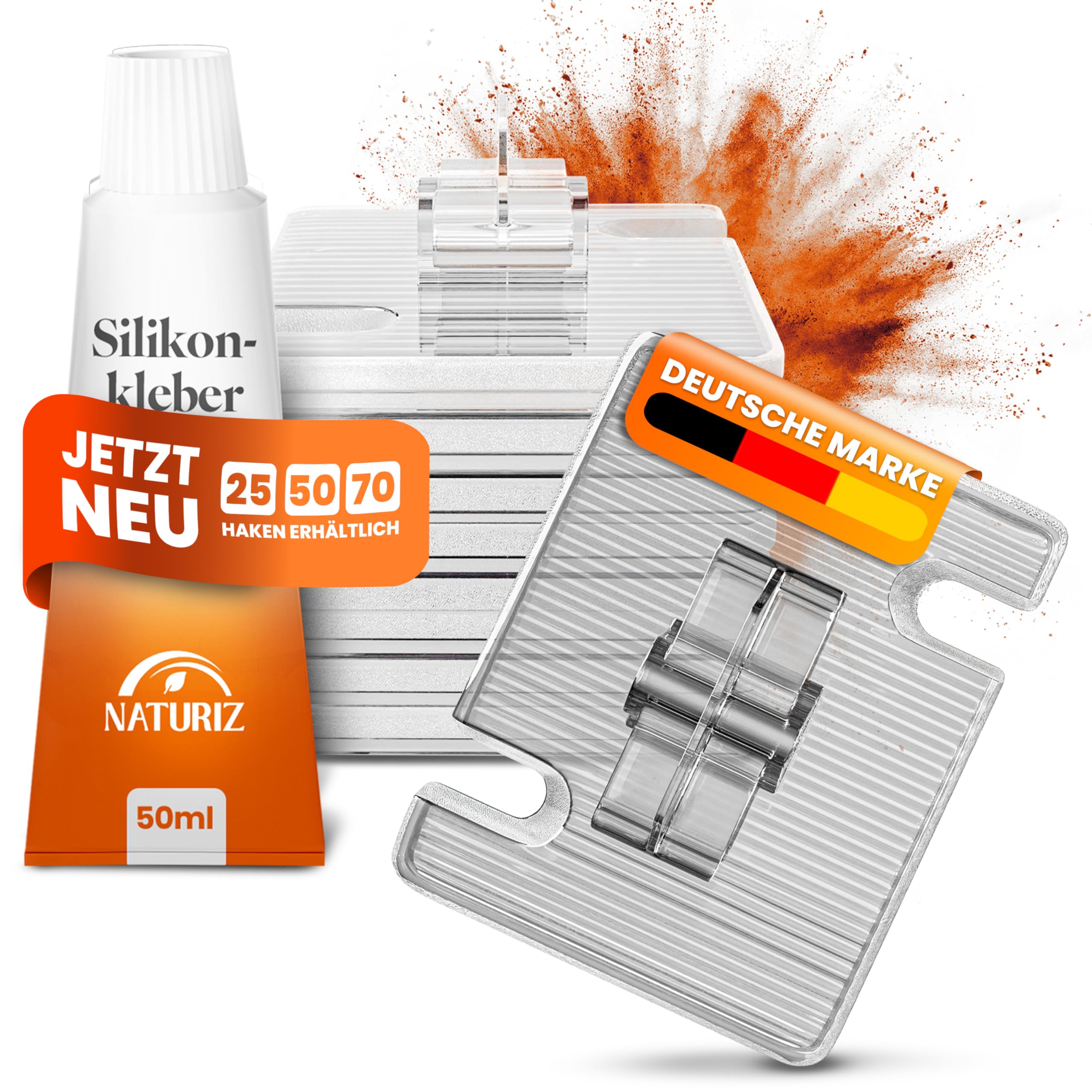 Naturiz® Klebehaken Outdoor wetterfest 25/50/70 Stück - zur Befestigung vom Katzennetz für Balkon ohne Bohren - Katzennetz Haken inkl. Silikonkleber (50 Haken)