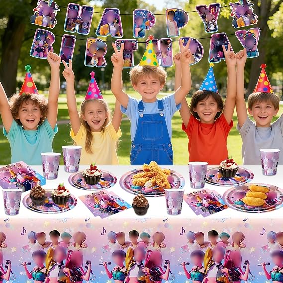 52PC Birthday Decorations, Party Decorations Kit, Party Tableware Set, Birthday Supplies Happy Birthday Banner Plates Cups Napkins Tablecloth for Kids Boys Girls