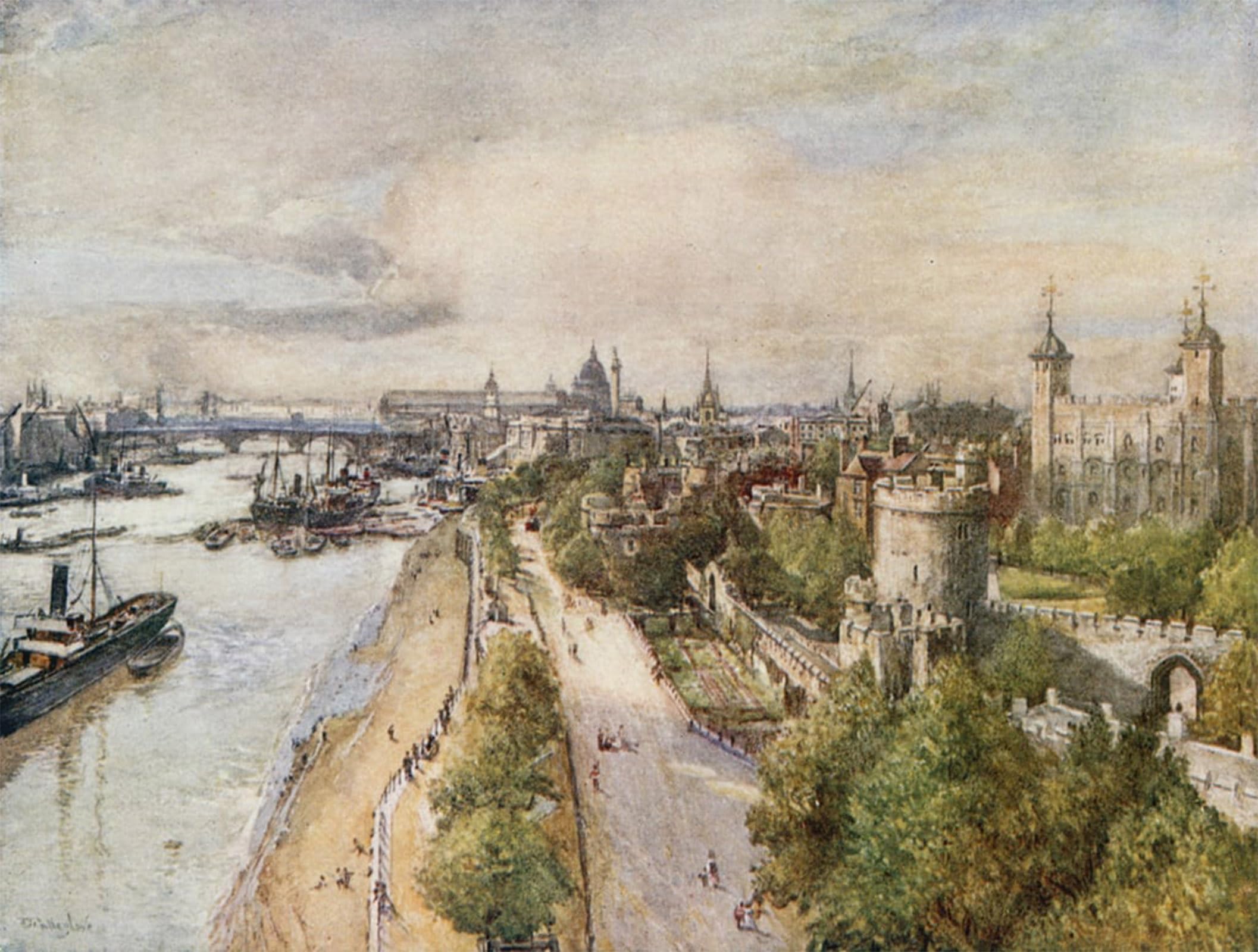 POSTERIIk Vintage Art Print Images Pictures Print the Tower From Tower Bridge Looking West by Fulleylove Modern Colour Posters for Office Home Decor 60x90cm