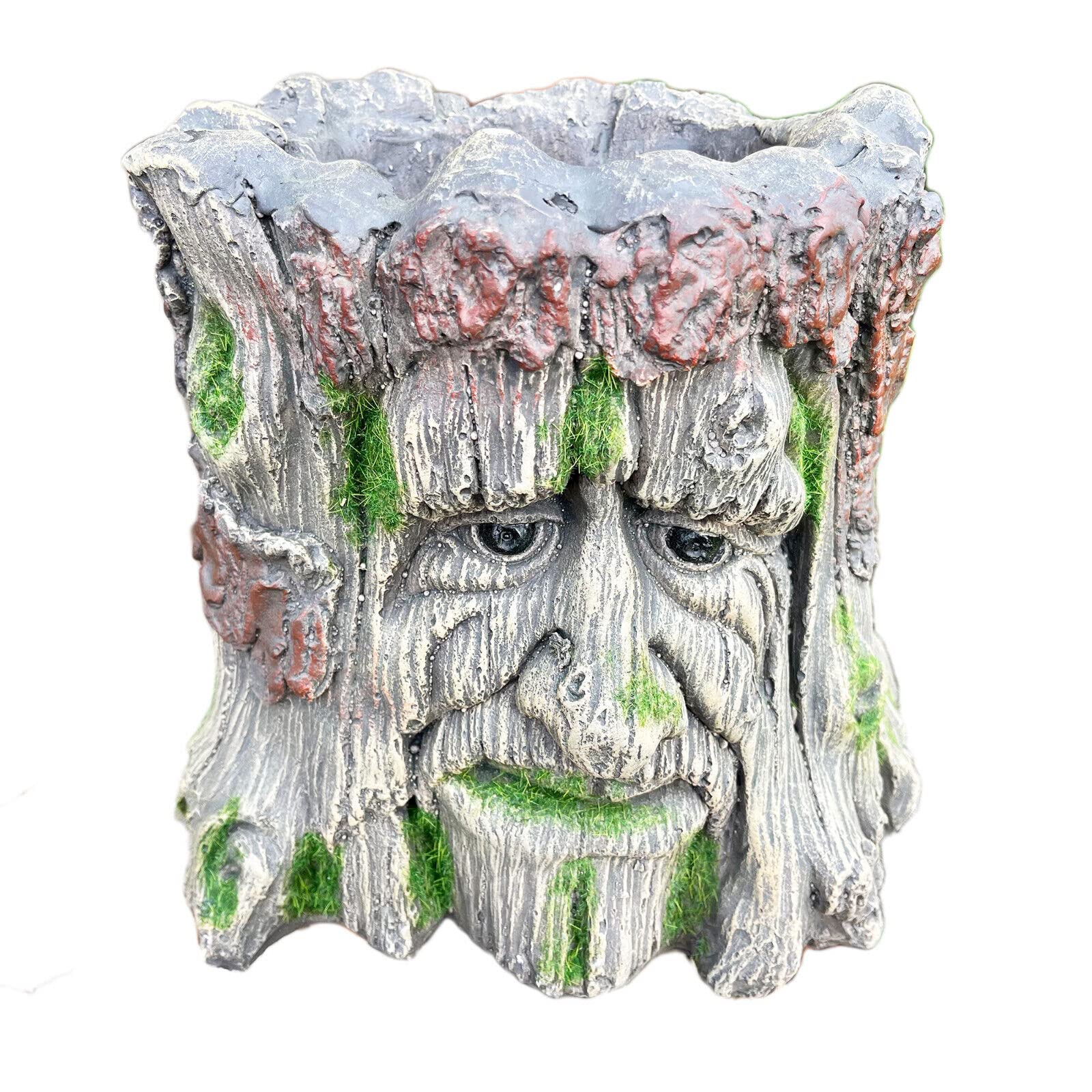 Darthome Brown Large Greenman Planter 28Cm Resin Wood Effect Tree Stump Novelty Plant Pot Gift