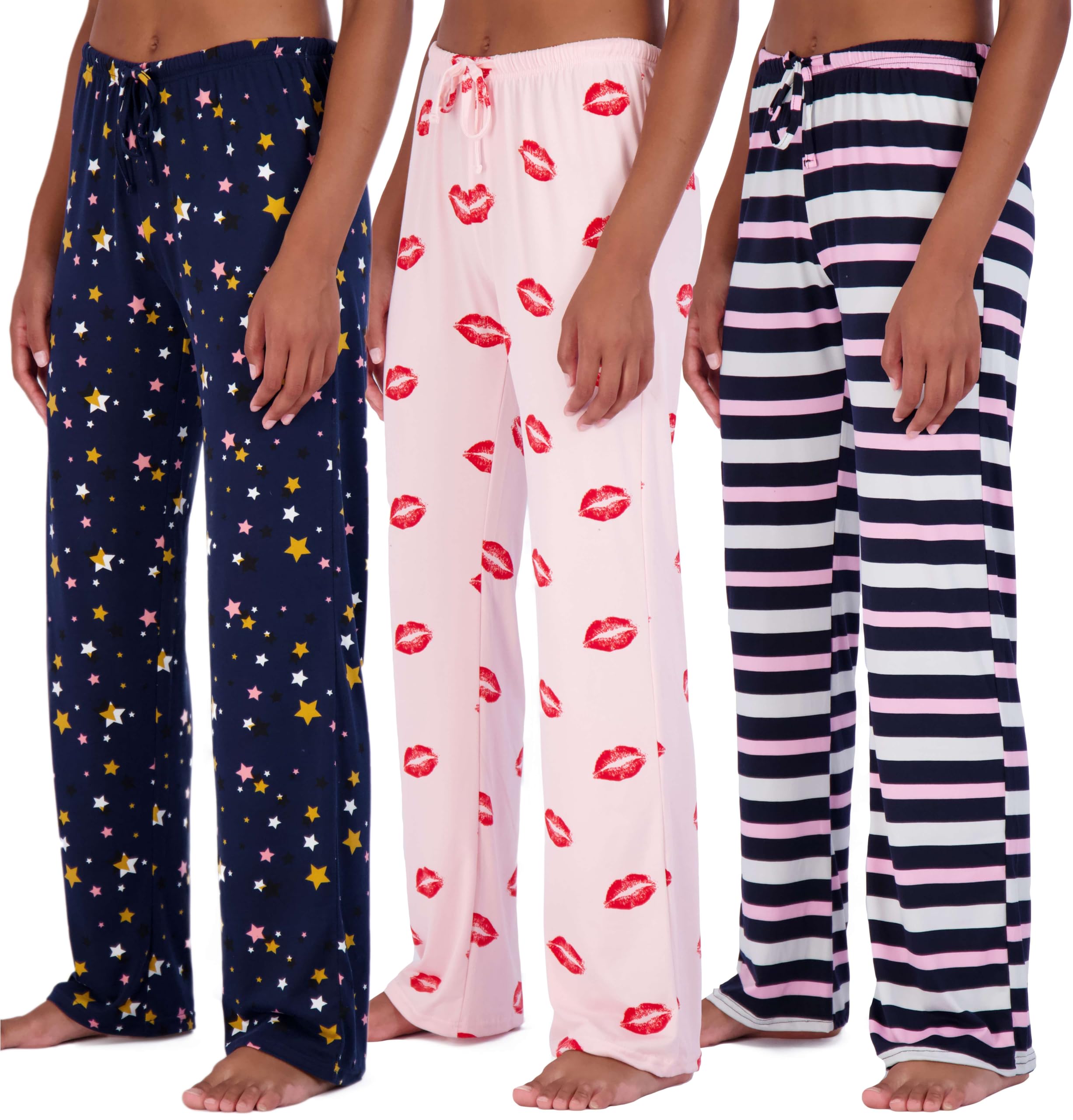 Real Essentials 3 Pack: Women’s Ultra-Soft Comfy Pajama Lounge Pants Sleepwear (Available in Plus Size)