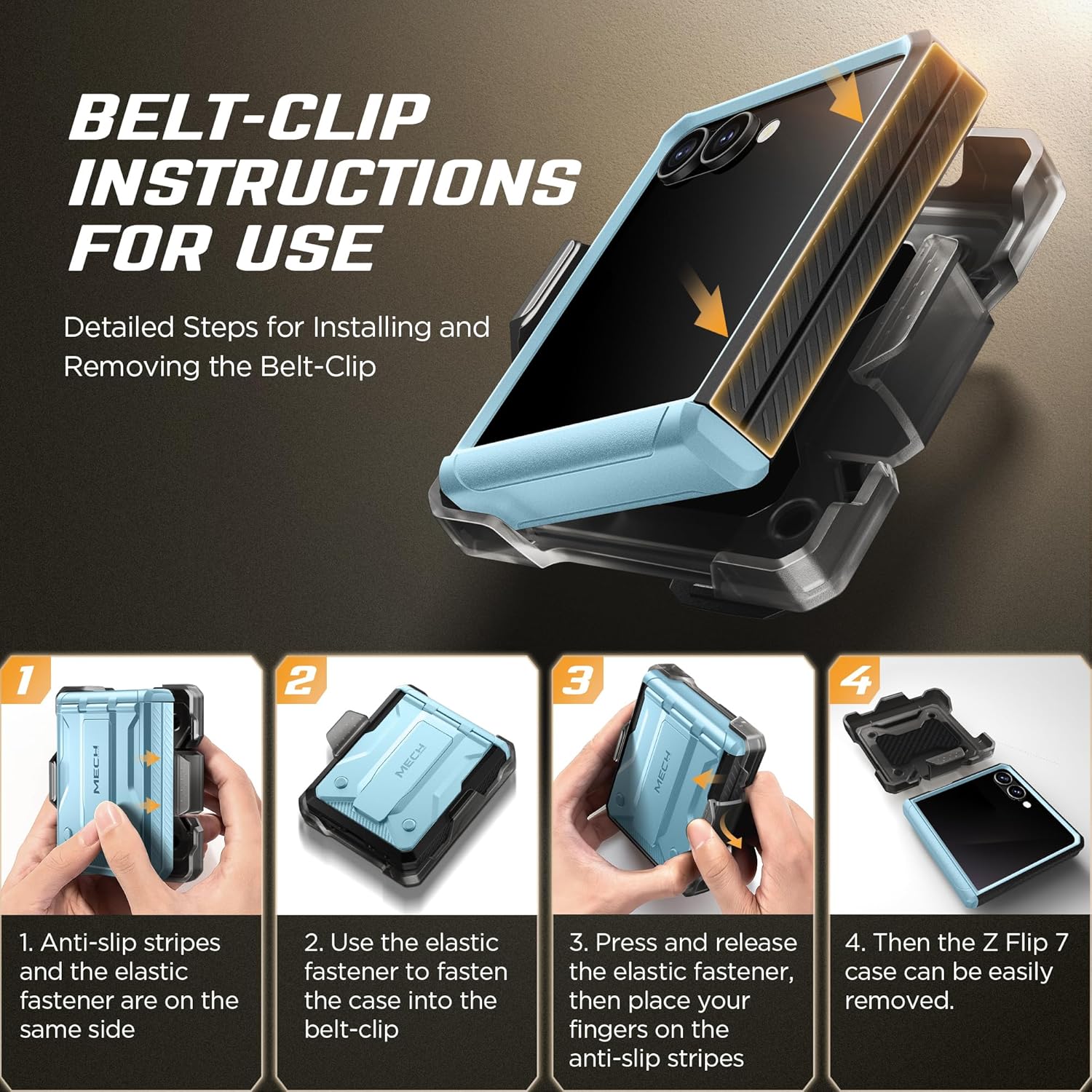 TONGATE for Z Flip 7 Case with Privacy Screen Protector, [Stand & Belt-Clip] [Hinge Protection] [Anti-Slip], Full-Body Military Grade Protective Phone Case for Samsung Galaxy Z Flip 7 5g 2025, IceBlue