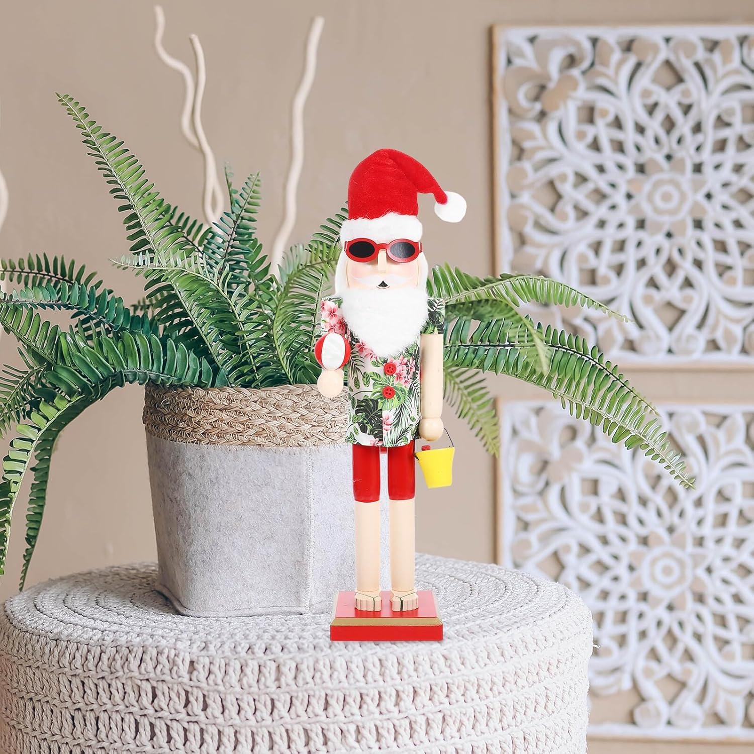 Wooden Nutcracker Figurine Christmas Nutcracker Soldier Decor Hawaiian Beach Xmas Ornament Seasonal Home Decoration