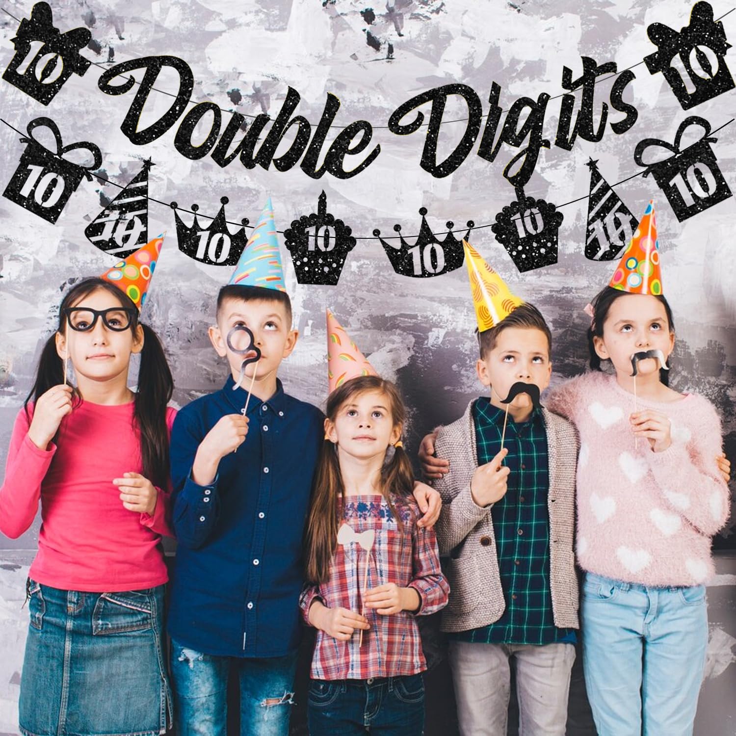 10. Geburtstag Banner & Girlande Set Für Jungen – Schwarz Mit Glitzer, Doppelstellig