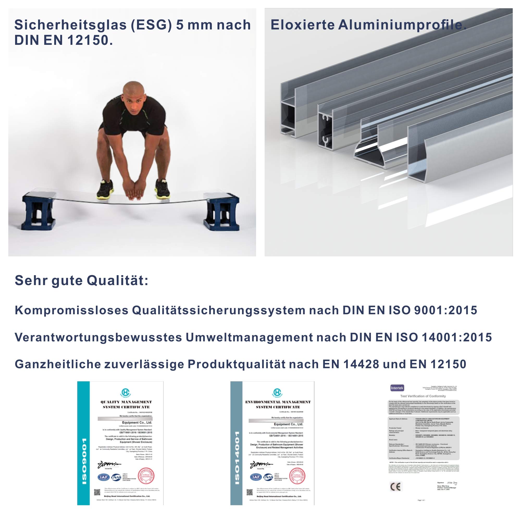 Duschwand Glas für Badewanne 130 x 140 cm Badewannenaufsatz Duschabtrennung Faltwand Falttür mit Festteil und Duschablagen aus 5mm Einscheiben Sicherheitsglas ESG mit Nanobeschichtung | AQUABATOS