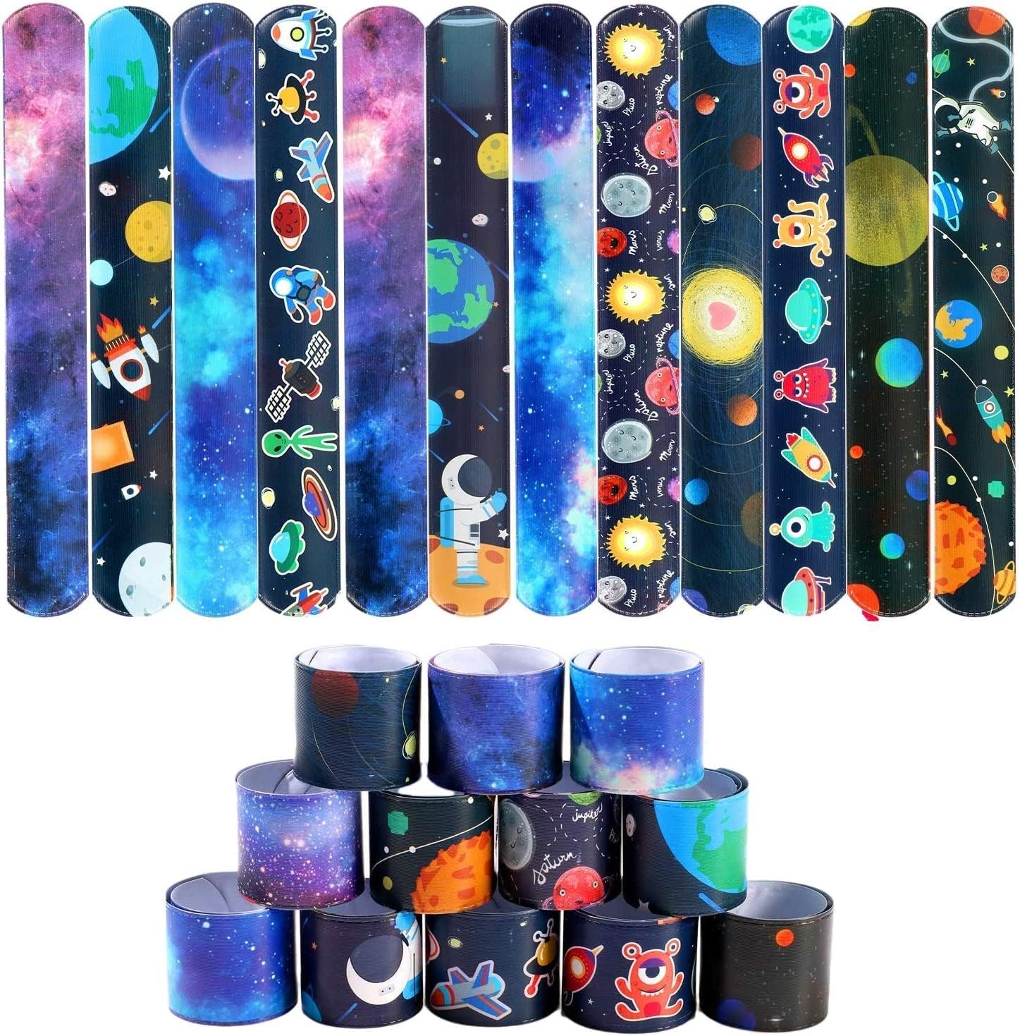 SNAPTRON Space Theme Return Gifts For Kids Birthday- 12Pcs Space Theme Slap Bracelets For Kids Party Boys, Girls- Best Birthday Return Gifts For Kids, Children Girls