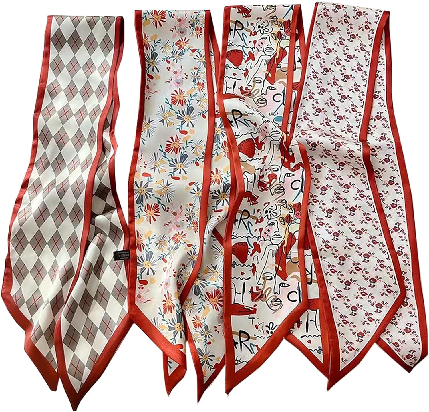 WENLOOY 4 Pack Purse Scarf Bags for Women Handbag Scarfs Band Lightweight Skinny Hair Neck Accessories Fashion Gifts