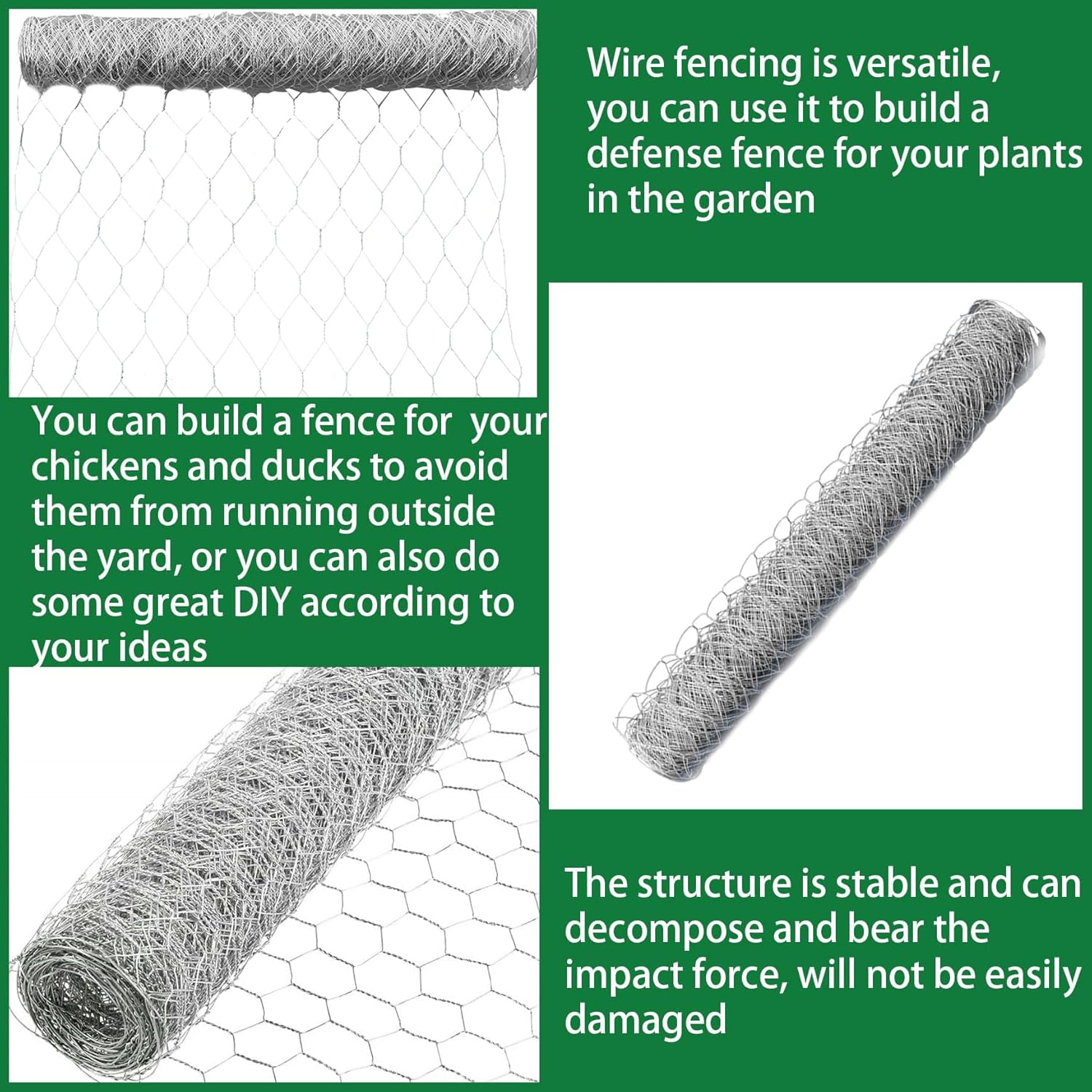 48 Inch x 150 Feet Galvanized Wire Netting Hexagonal Chicken Wire Gardening Enclosures Chicken Fencing for Outdoor