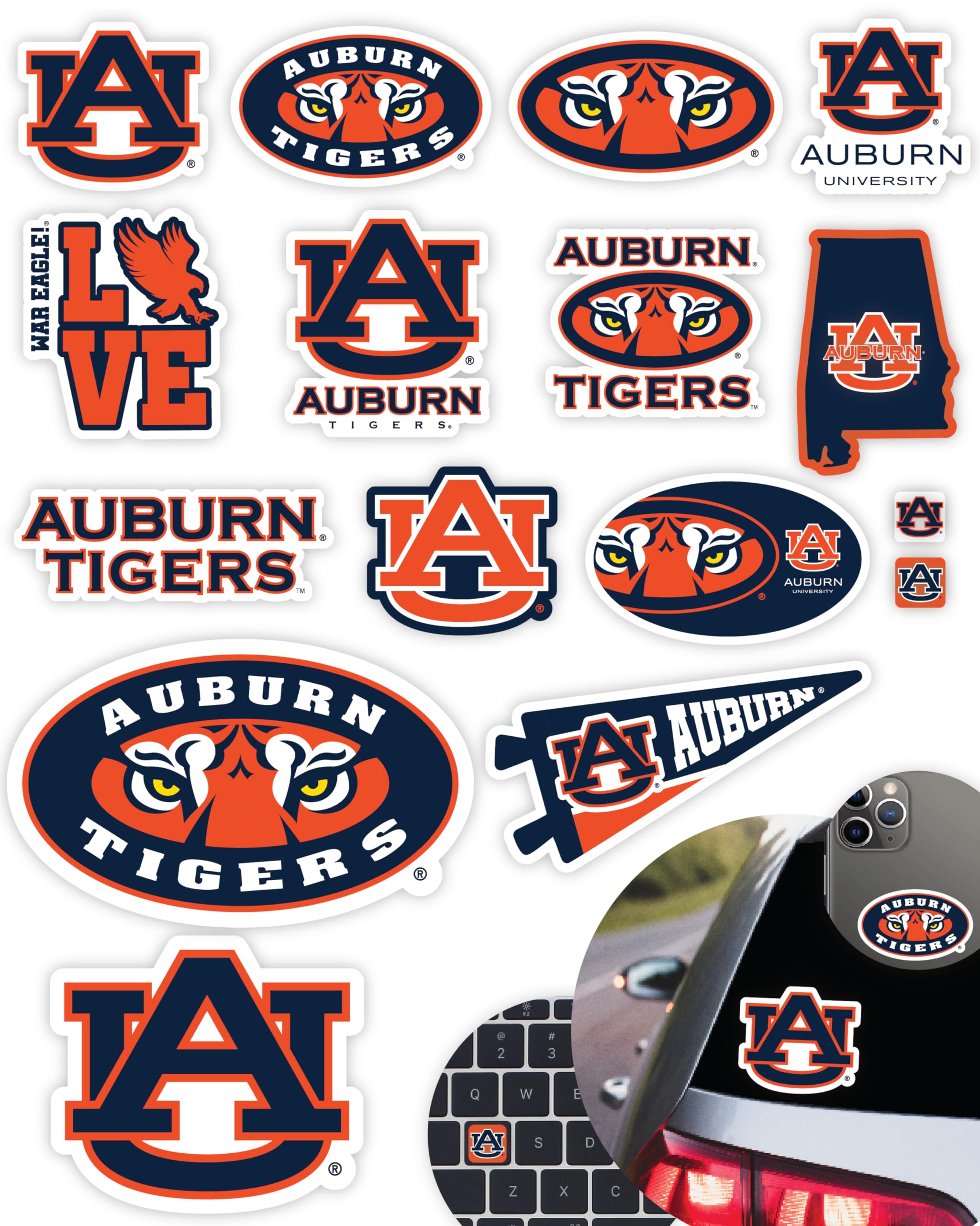 Auburn Stickers for Gift, Car, Water Bottle, Laptop, and Phone for Football Fans and University Graduates (Auburn Tigers)
