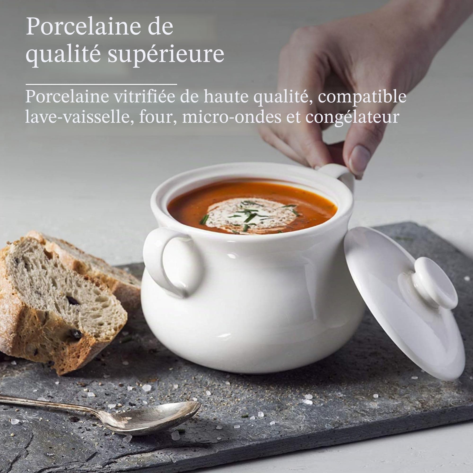WM Bartleet & ‿Sons 1750 T411 Bol à soupe et ragoût en porcelaine avec couvercle Blanc 500 ml