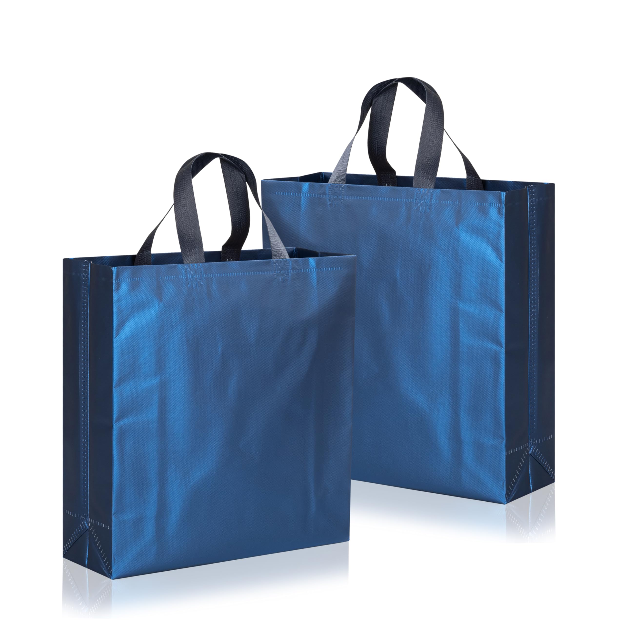 Drapme Medium Size Pack of 10 Pcs Matt Metallic Laminated Non-Woven Reusable Eco-Friendly Party Return Gift Bags (Navy Blue) (Medium 12x13x4 Inch)