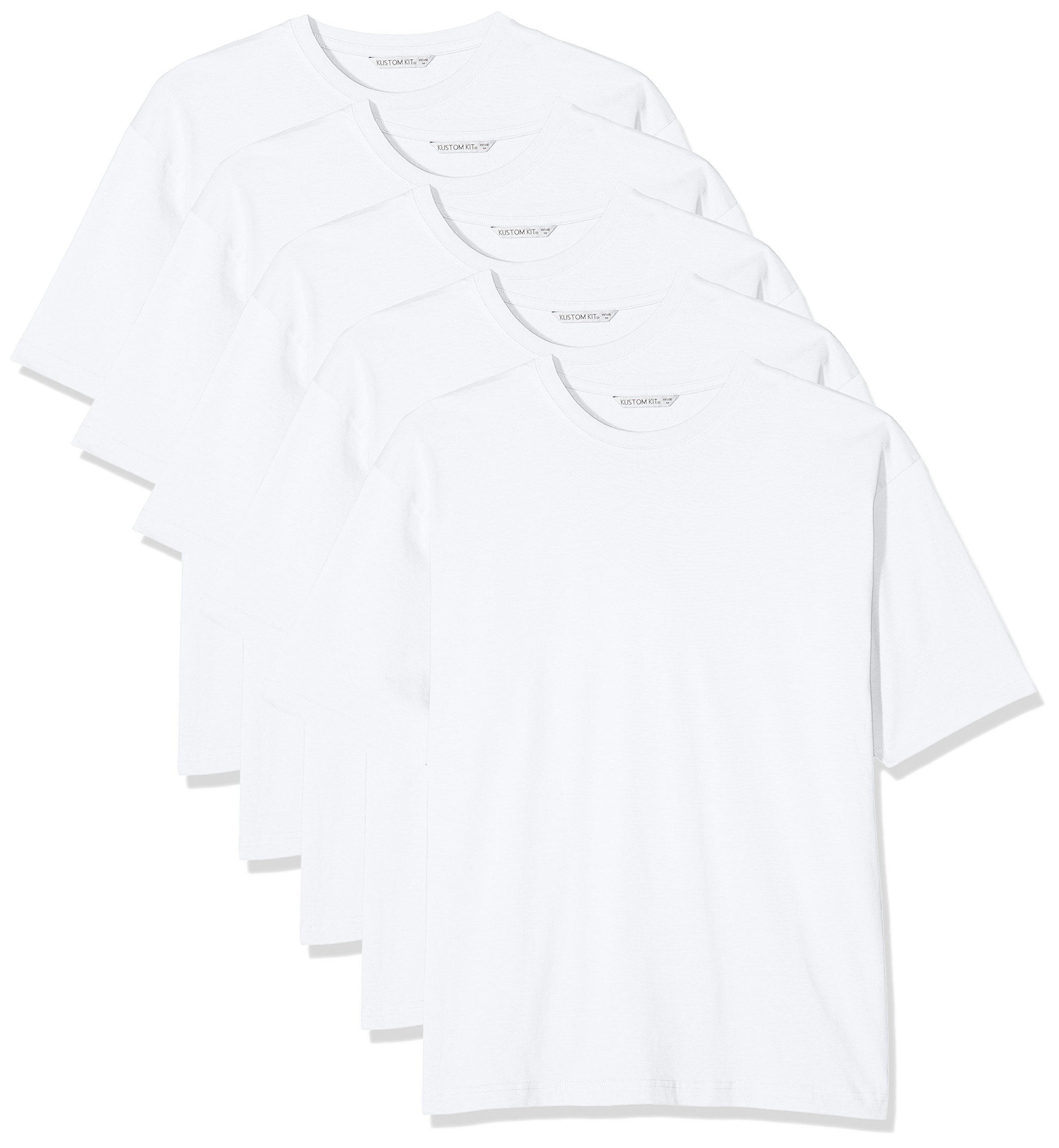 Kustom Kit Men's Hunky-T Regular Fit Plain Crew Neck Short Sleeve 5 T - Shirt, White (Optic White), Large