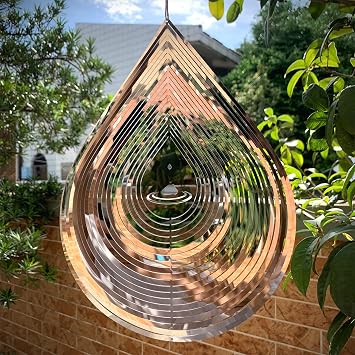 Wind Spinner 3D Water Drop Highly Reflective Stainless Steel Metal Outdoor Garden Decoration Chasing Bird Garden Decoration 12 Inch Birthday Gift for Mom Mothers Day Aunt Gift