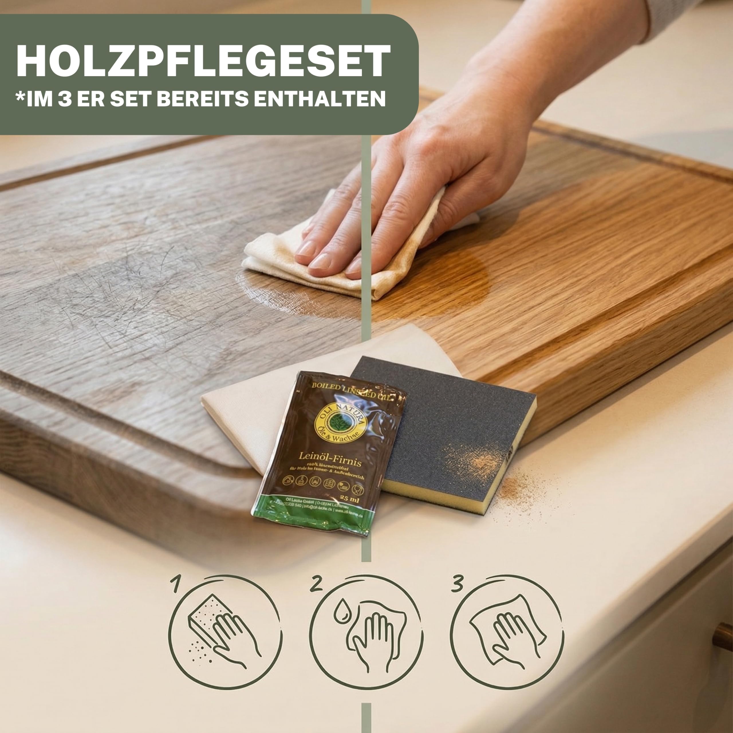 ASTREIN® Schneidebrett Eiche – Massives Holzbrett 3er Set – Hochwertiges Küchenbrett aus Eichenholz – Robust, langlebig & messerschonend – Ideal als Schneide‑ & Servierbrett (3er Set)