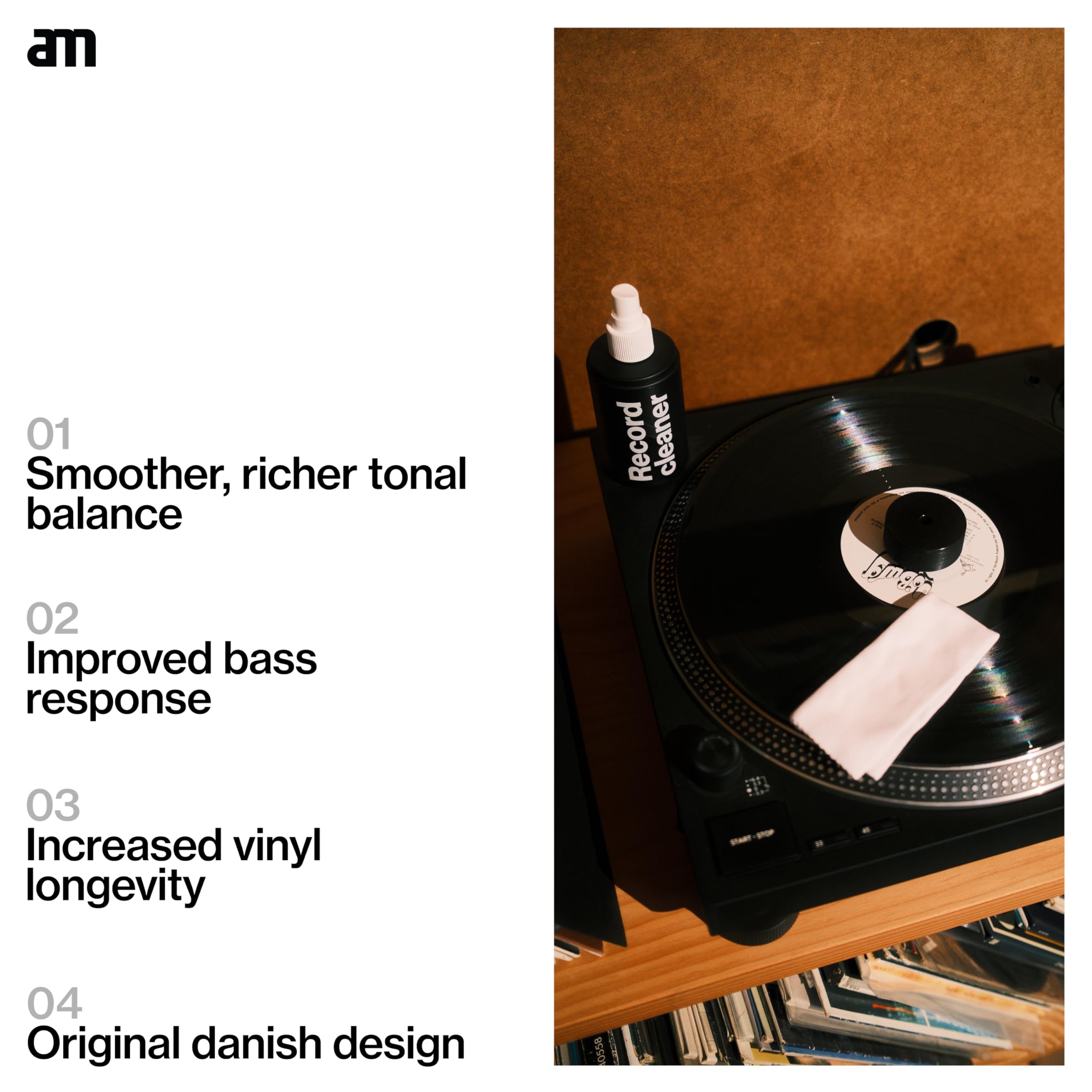 AM Clean Sound Vinyl Record Cleaner (200ml) - płyn do skutecznego czyszczenia płyt - środek czyszczący i antystatyczna ściereczka do delikatnej pielęgnacji płyt winylowych LP