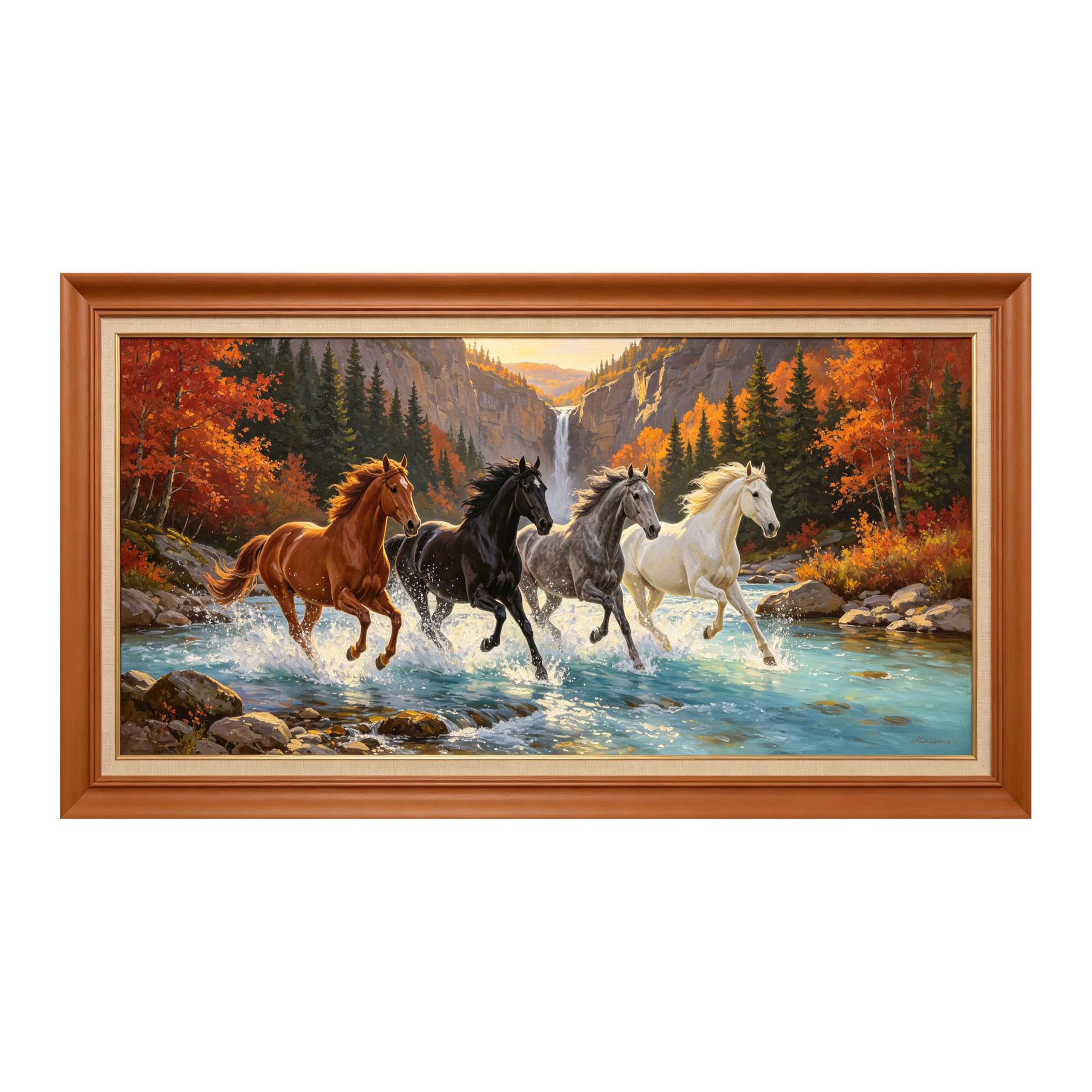Yzpallescene Art260711156 3D Framed Wall Art Autumn Running Horses River Waterfall Landscape Large Size Selfadhesive Removable Wall Decor Prints Artwork For Living Room Bedroom Office