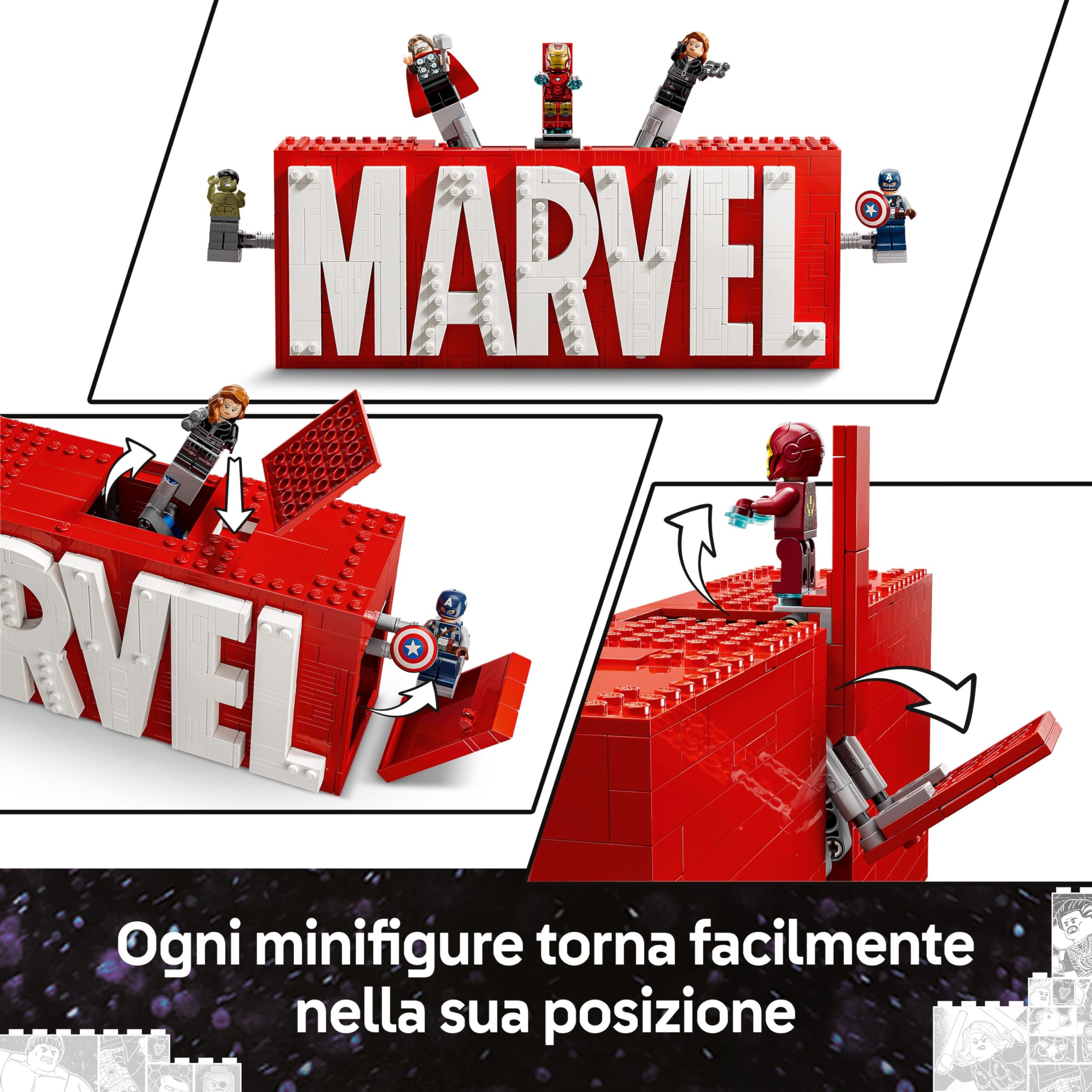 LEGO Logo e Minifigure MARVEL - Modellino da Costruire con Supereroi Leggende di Hulk, Thor, Iron Man, Black Widow e Captain America Giocattolo, Giochi per Bambini da 12 Anni da Collezione 76313