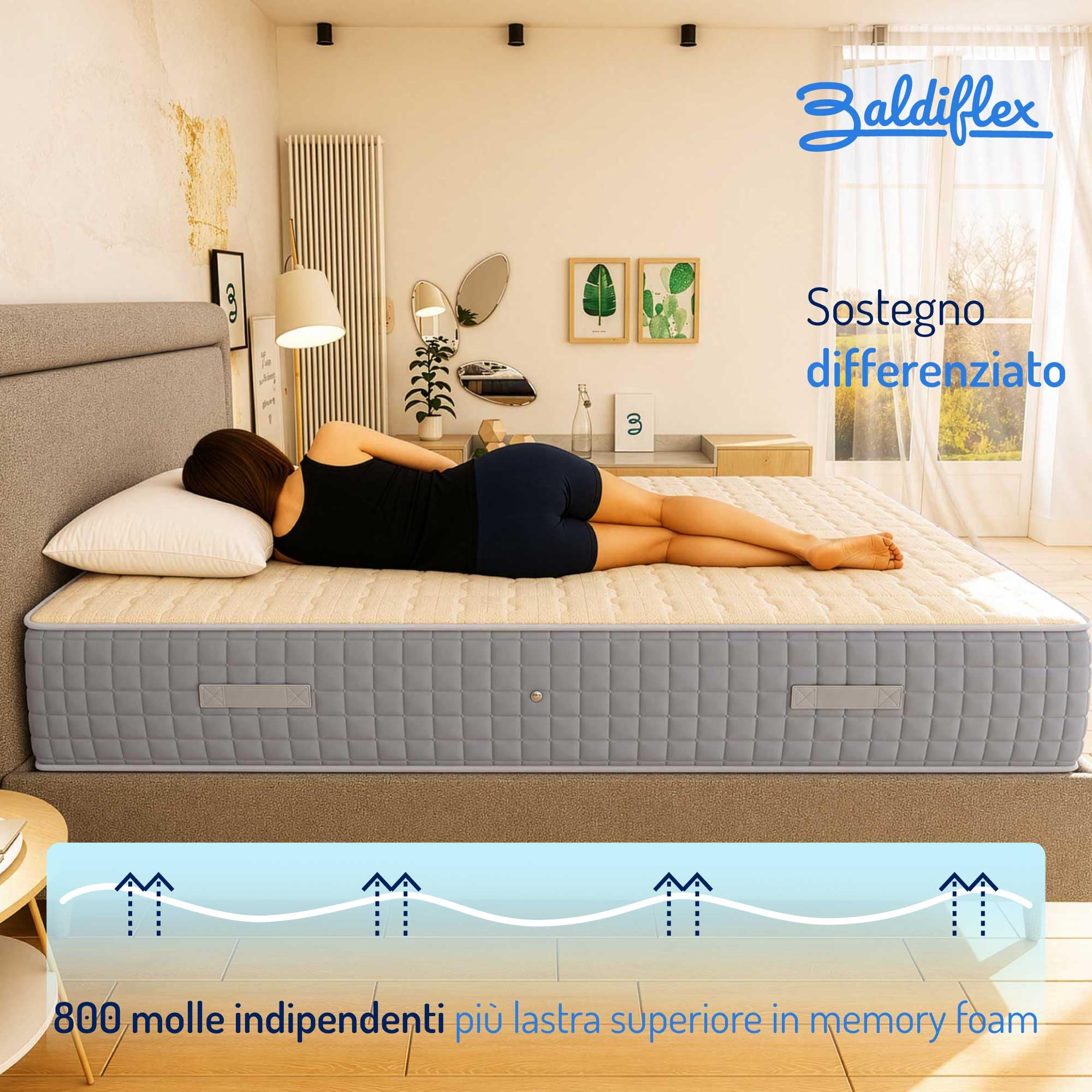 Baldiflex Emporio Materasso Matrimoniale Molle e Memory Luxury 160x190 cm, 800 Molle e 5 cm Memory, Altezza 27 cm