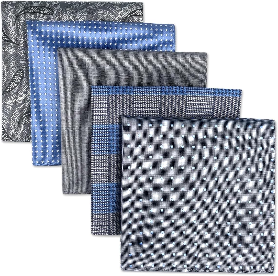 SHLAX&WING 5 Pieces Assorted Mens Silk Pocket Square Set Handkerchiefs