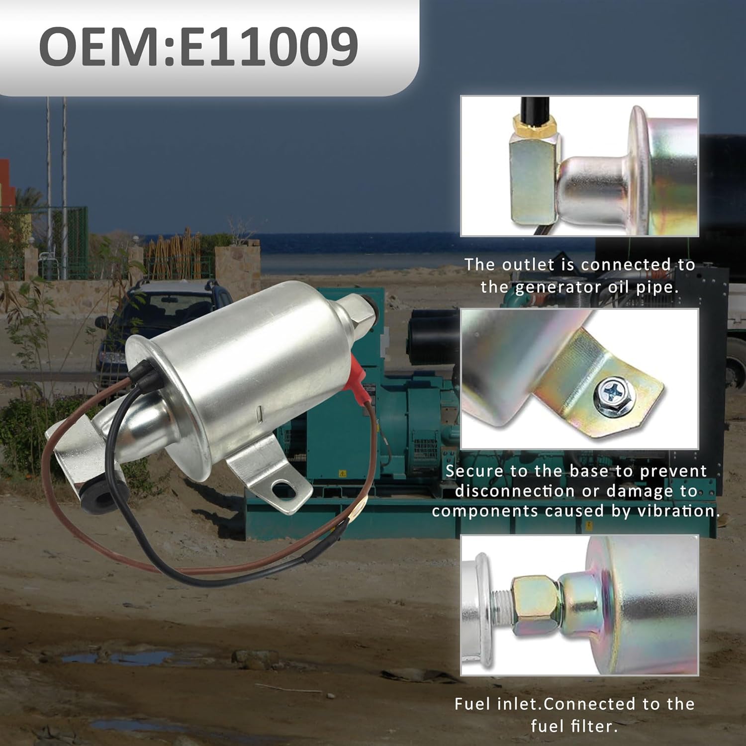 12V Fuel Pump(2.5~4 PSI) for Onan Emerald Plus 5000 Gas RV Cummins Generator Replaces E11009 A047N923 1492331 A029F891 A064S971 A029F891