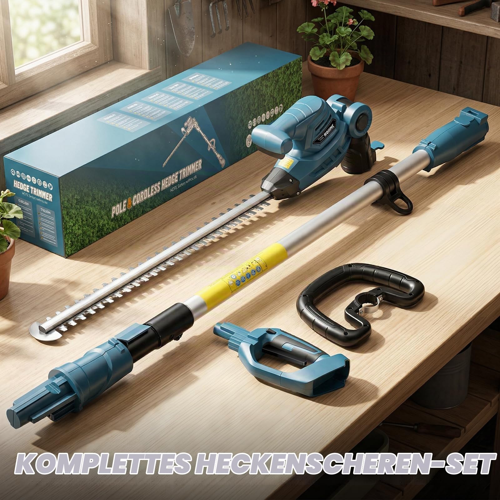 Akku Teleskop Heckenschere 2-in-1 mit Stangenantrieb, kompatibel mit Maki-TA 18V Akkus, 50 cm Doppelklingenmesser, Teleskopstange, Elektrische Buschschere, Für Bäume und Sträucher, Ohne Akku