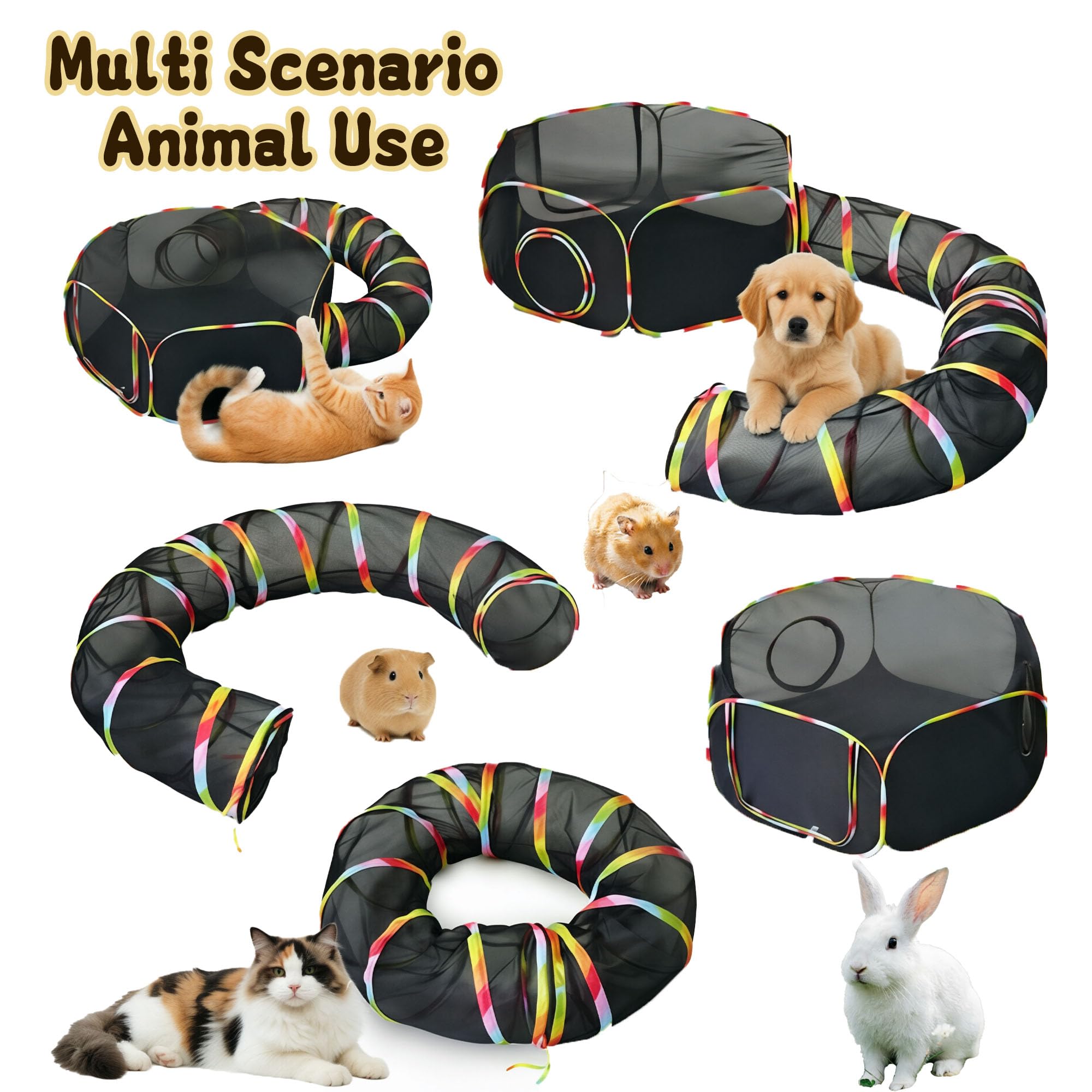 2 in 1 Katzentunnel & Zelt, Faltbare Mesh Outdoor Katzengehege, Katzenlaufstall für Katzen, Kaninchen, Hamster, Meerschweinchen & Kleintiere