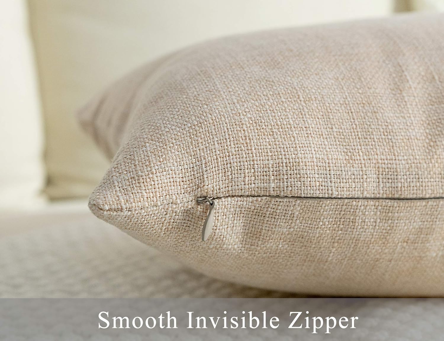 Stellhome Linen Throw Pillow Covers Square Solid Burlap Cushion Covers for Bed Couch Sofa Bench, 24 x 24 inch (60 x 60 cm), Beige, Set of 2