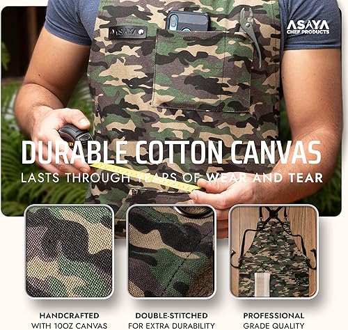 Miniatura 3 de Asaya - Delantal de chef para hombres y mujeres más toalla de mano y abrebotellas, de lona de 10 onzas