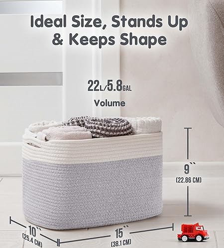 Miniatura 38 de CHAT BLANC Cestas de cuerda de algodón para organizar Cestas de almacenamiento de 15 x 10 x 9 pulgadas para estantes Canastas pequeñas tejidas