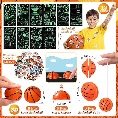 Miniatura 4 de Aoriher 206 unidades de regalos de fiesta de baloncesto para el día de San Valentín, regalos de fiesta deportiva, bolsas de regalo de fieltro, lazos