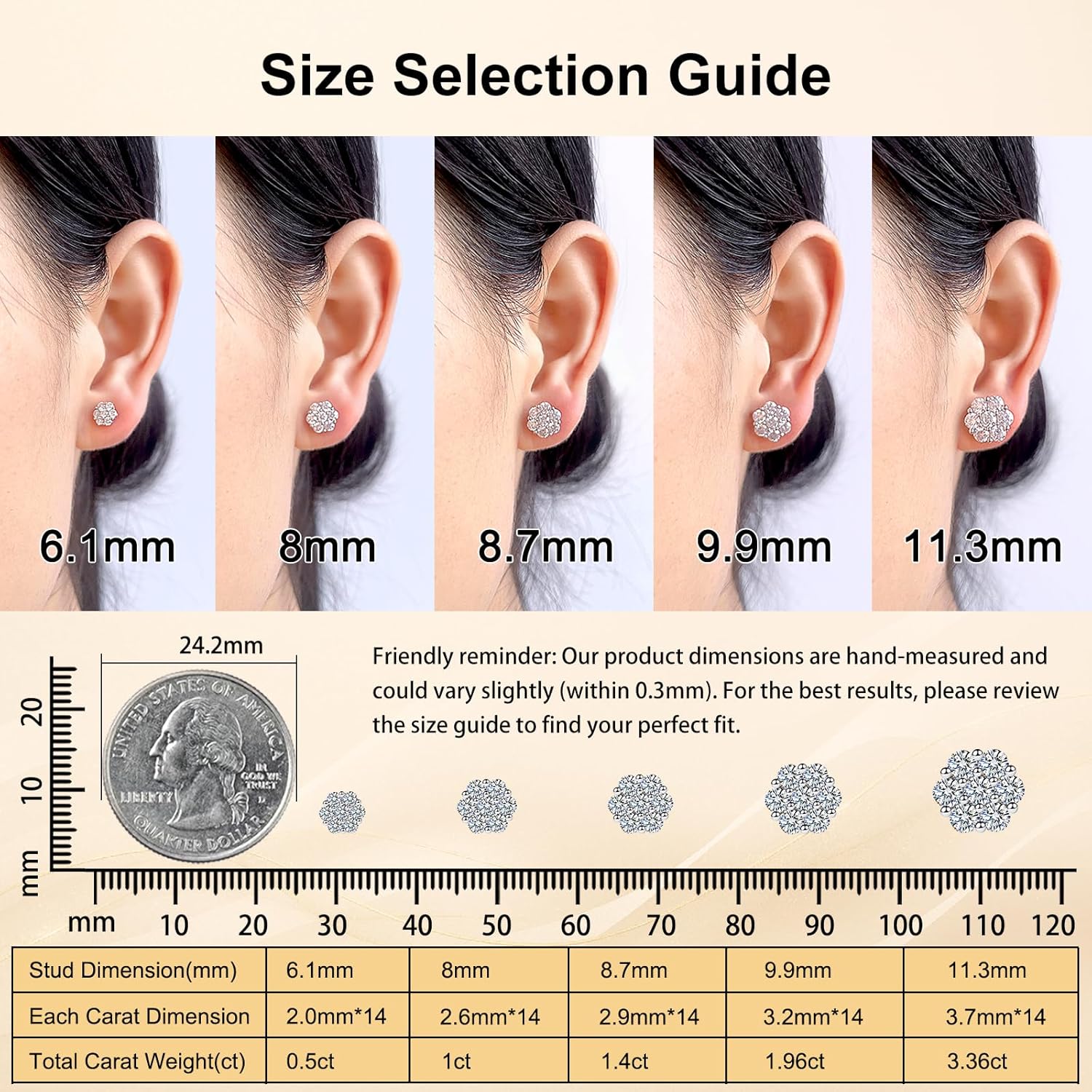 Moissanite Earrings for Men, Sterling Silver S925 Flower Cluster Stud Earrings Screw Back Earrings for Women, 7-Stone Design - Image 2