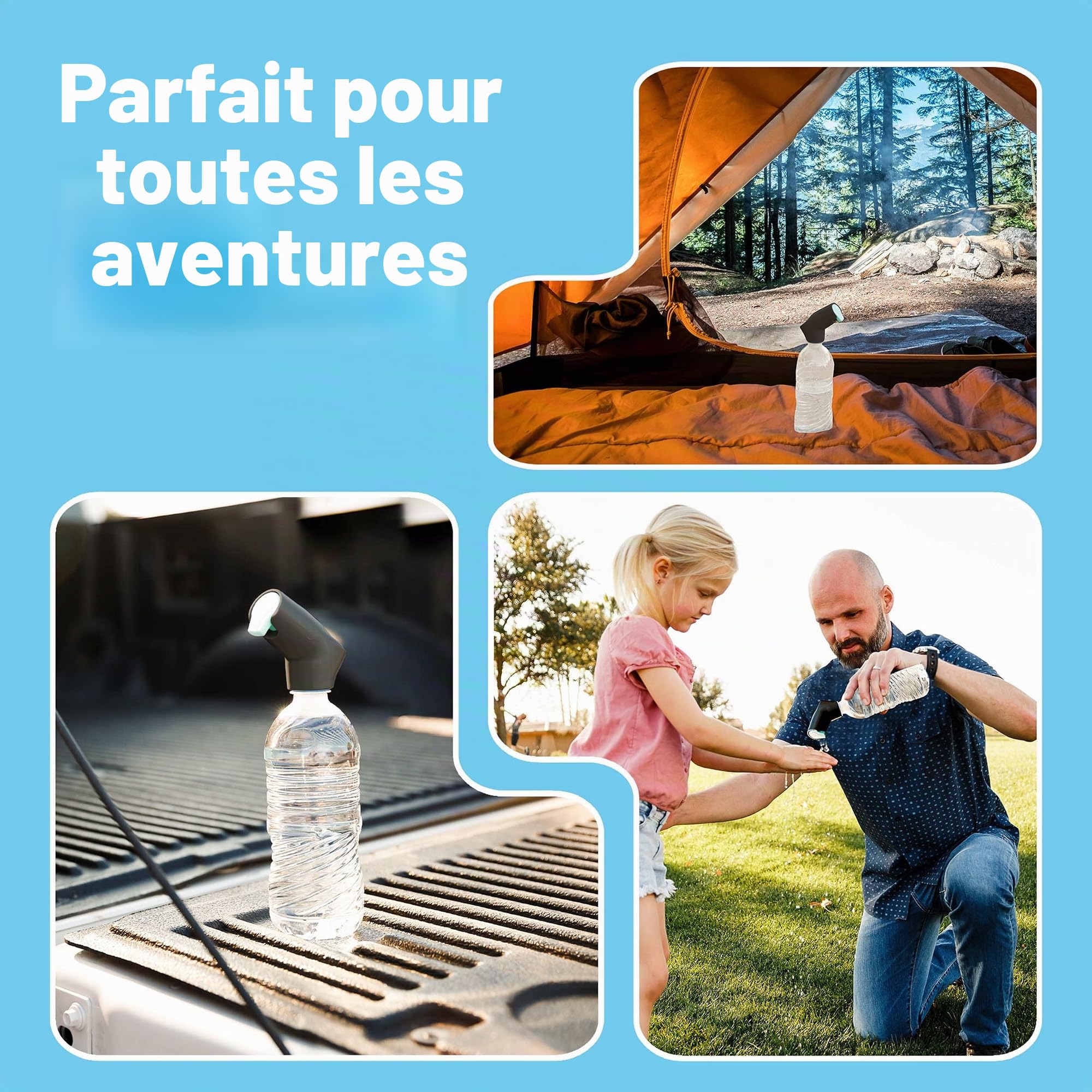Suds2Go Lot de 2 Bouchons Rechargeables – Ajustement Universel Qui transforme la Plupart des Bouteilles d'eau jetables en Station de Lavage des Mains – Comprend Un réservoir de Savon Rechargeable –