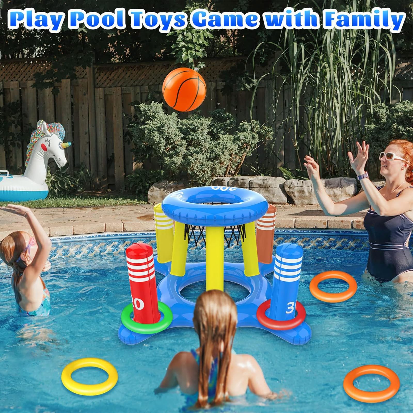2 en 1 Jeux Piscine Gonflable Adulte, Jouet Piscine Set, Panier de Basket Flottant et Jouet Panier de Lancer, Journée D'été Jeu Piscine de Fête en Extérieur pour Adultes