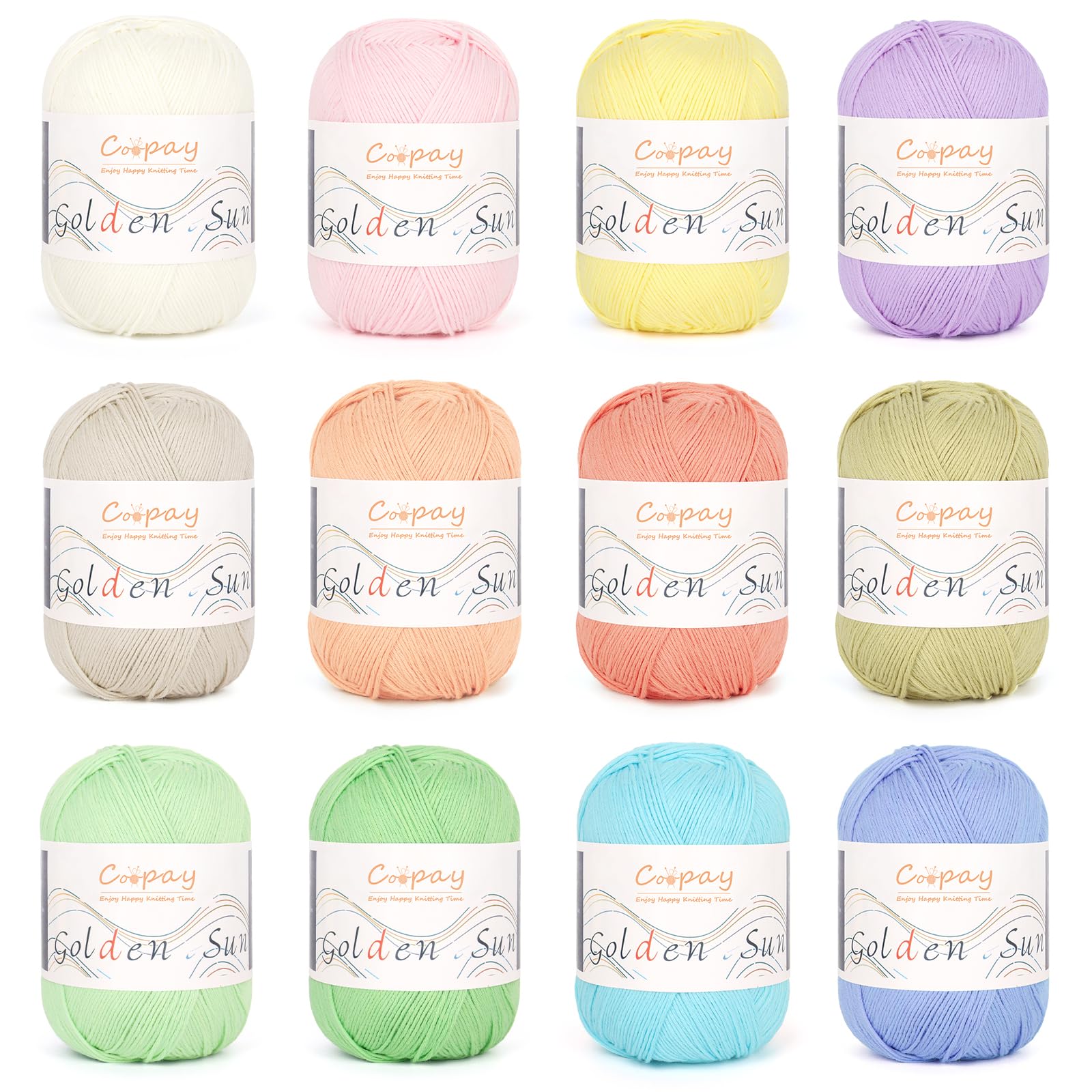 Coopay 12×45g 100% Cotton Yarn for Crochet, Soft Cotton Yarn for Crocheting & Knitting, Multicolour 8ply Cotton DK Yarn, Pastel Double Knitting Cotton Yarn for Clothes, Blankets, Bags, Socks(Color A)