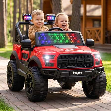 Baybee Bronco Battery Operated Jeep for Kids with Parental Control | Baby Ride On Electric Car with RGB Lights, Music & Swing Mode | Rechargeable Big Battery Car for Kids 3 to 8 Years (Red)
