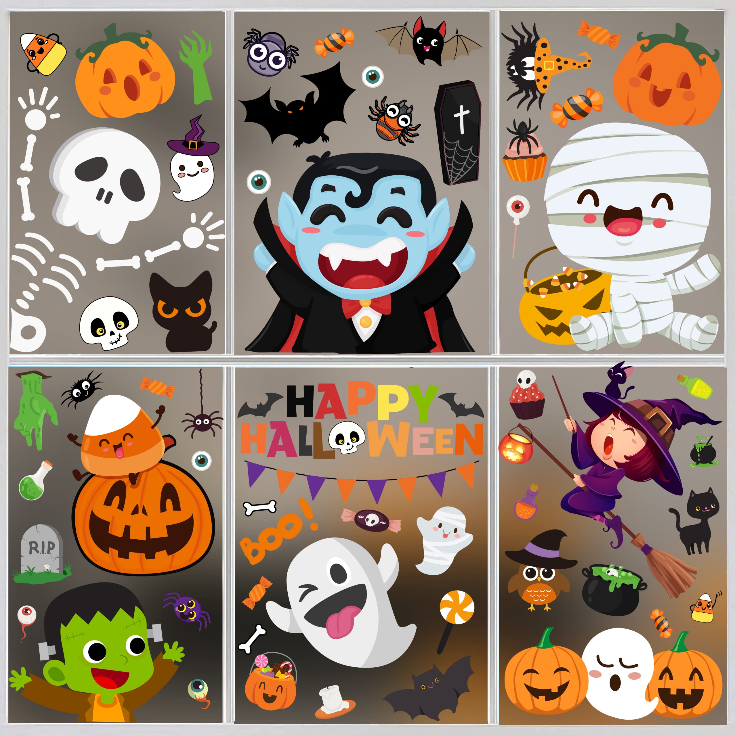 8 Sheet Cute Halloween Window Stickers and Decals Window Clings for Indoor Window Halloween Decorations