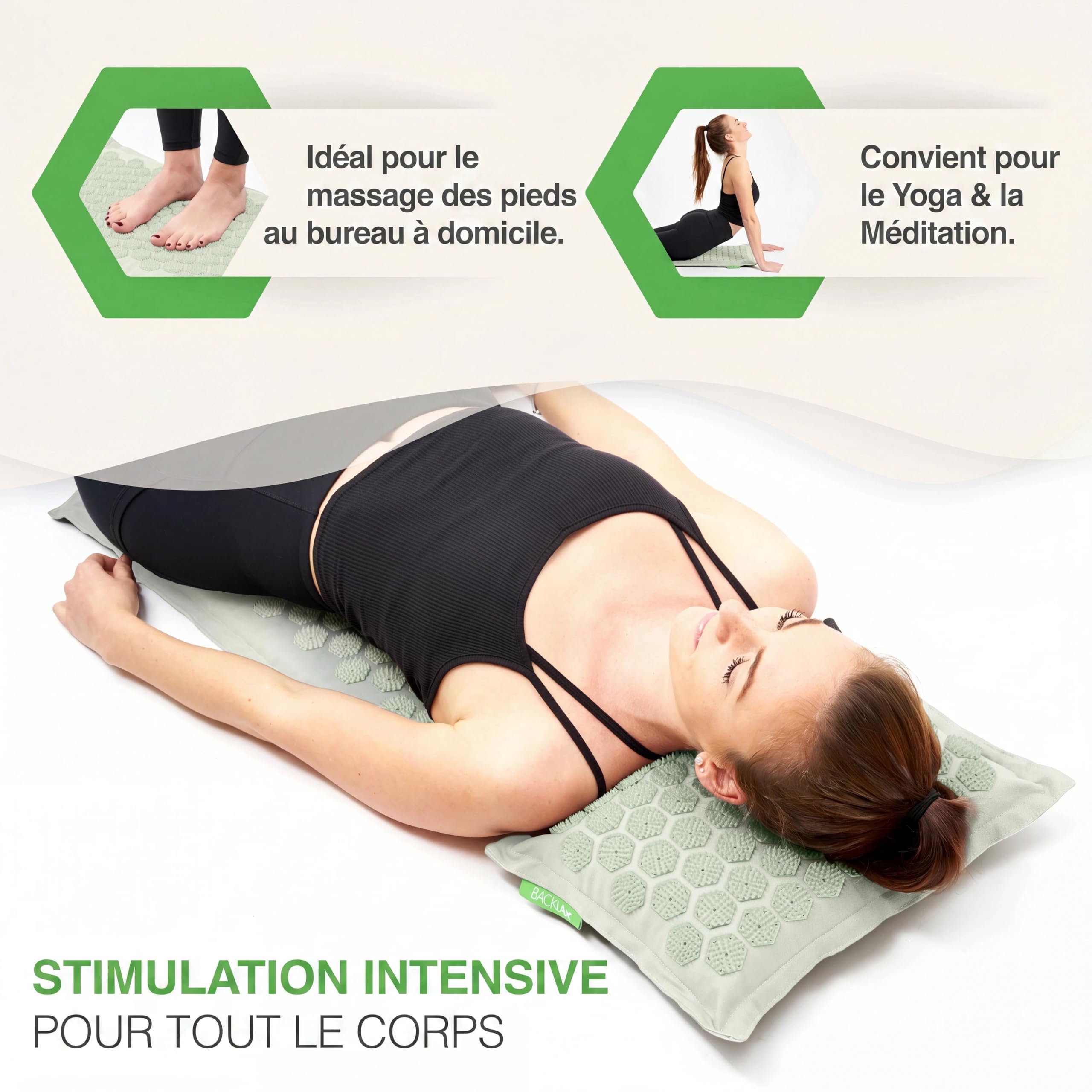 BACKLAxx ® Tapis Acupression | Tapis Massage Dos Pour Détente Du Dos, Nuque Et Épaules | Tapis-Fleur Champ De Fleurs Acupression Contre Tensions | Avec Coussin-Acupression, Tissu Et Sac