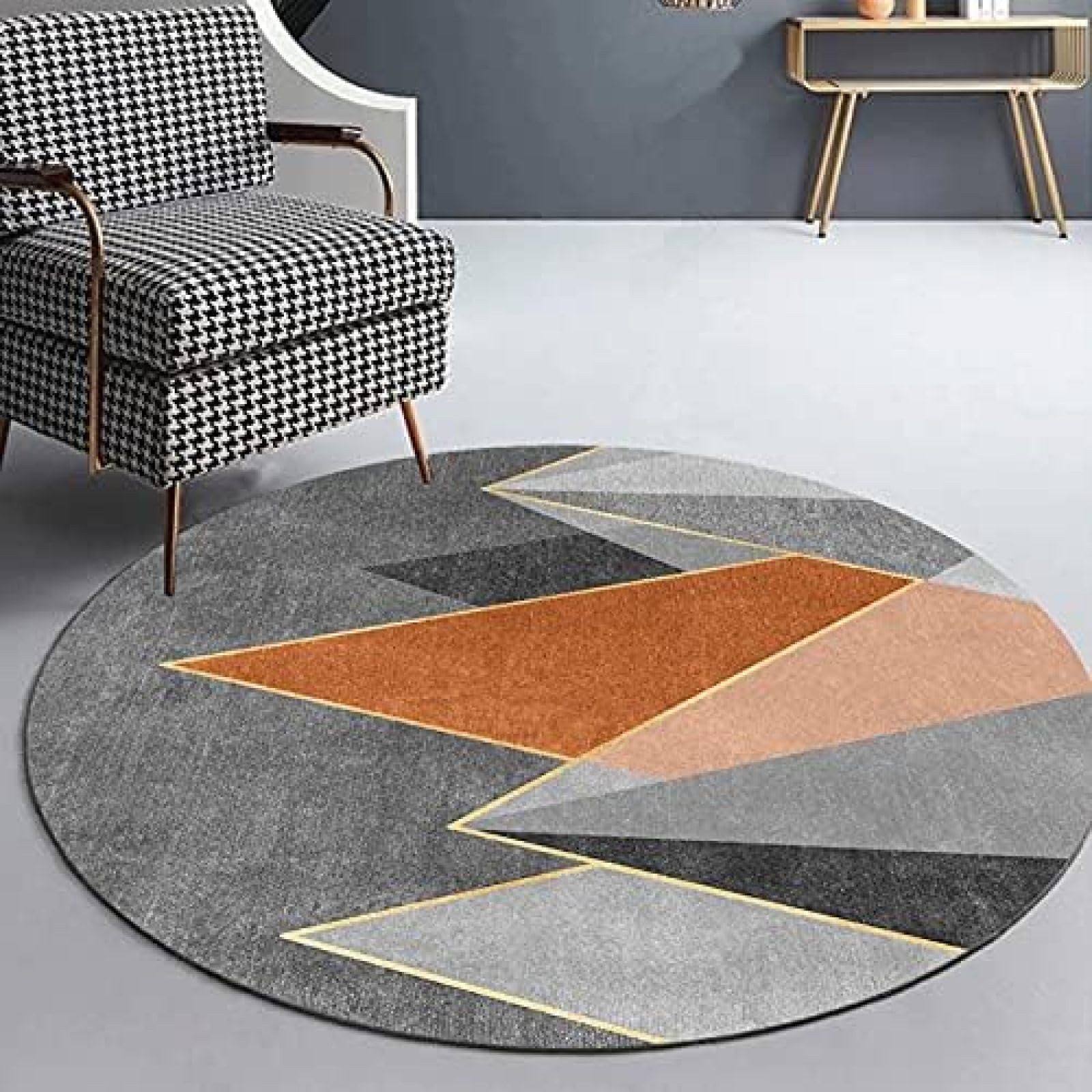 Tapis rond contemporain gris de 80 à 200 cm pour salon et chambre Hink