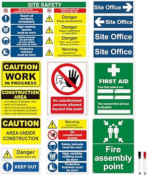 14 Pack Construction Site Health and Safety Signs, Weatherproof PVC