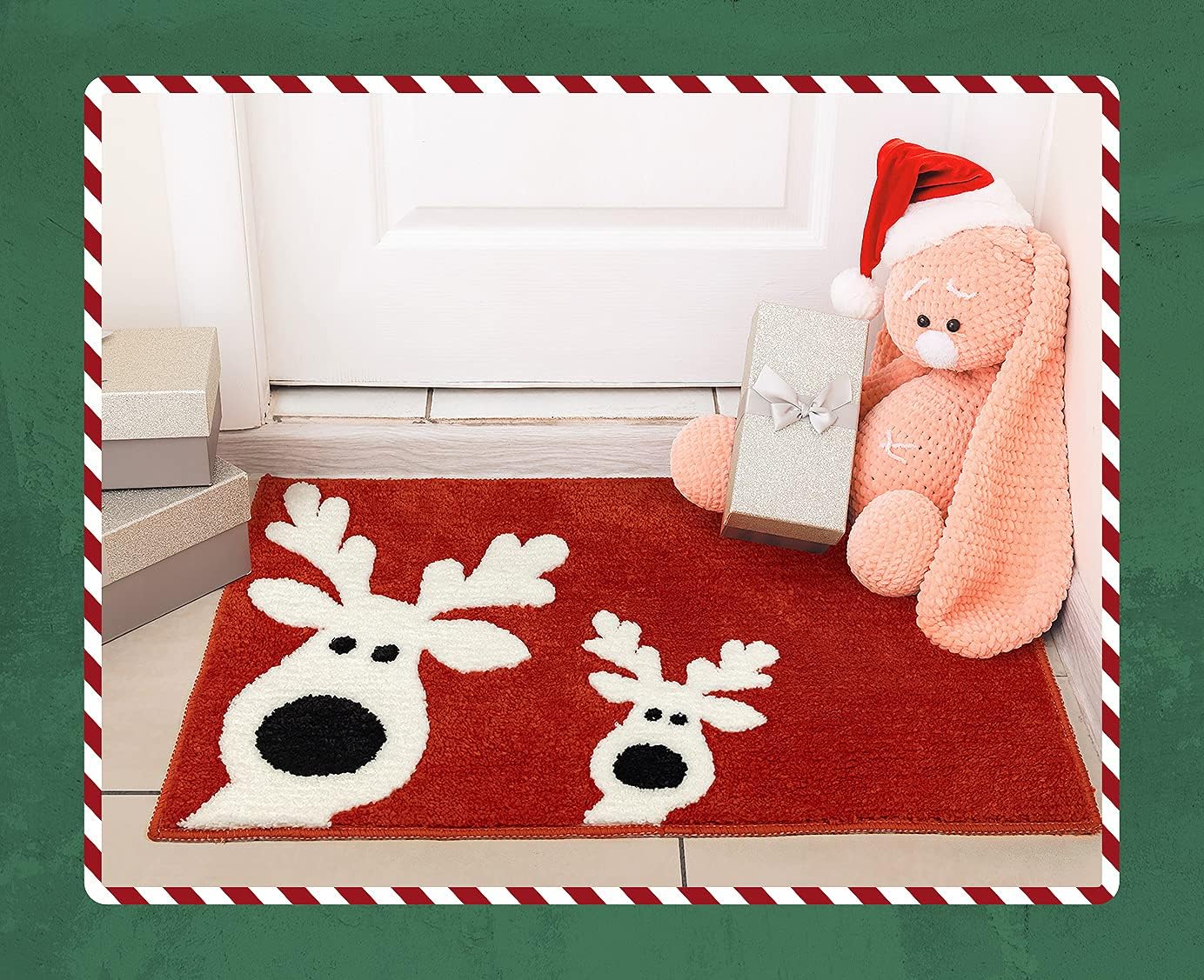 Christmas Bathroom Rugs Reindeer Christmas Bathroom Decor Red Cute Bath Mat Non-Slip Soft Bath Rug Absorbent Washable Shower Rug