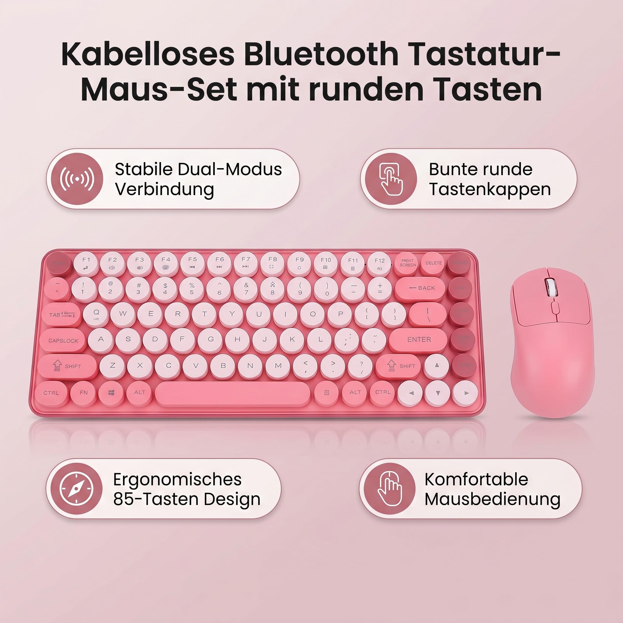 Ejoyous Tastiera Wireless, Tastiera Meccanica e Mouse Combo da Gioco 85 Tasti Dual Mode 2.4G Tasti Rotondi Design Rimovibile, per Sistemi OS X