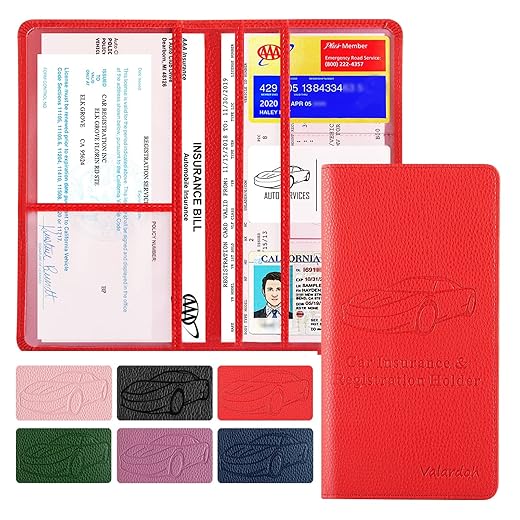 Premium Car Registration and Insurance Card Holder, Car Document Holder for Cards, Driver License & other Essential Documents (Red)