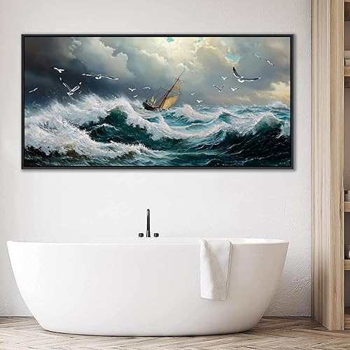 Miniatura 4 de YDYSUNE Arte de pared del océano, pintura en lienzo retro, diseño de velero, decoración de pared, obra de arte con textura, pintura náutica de