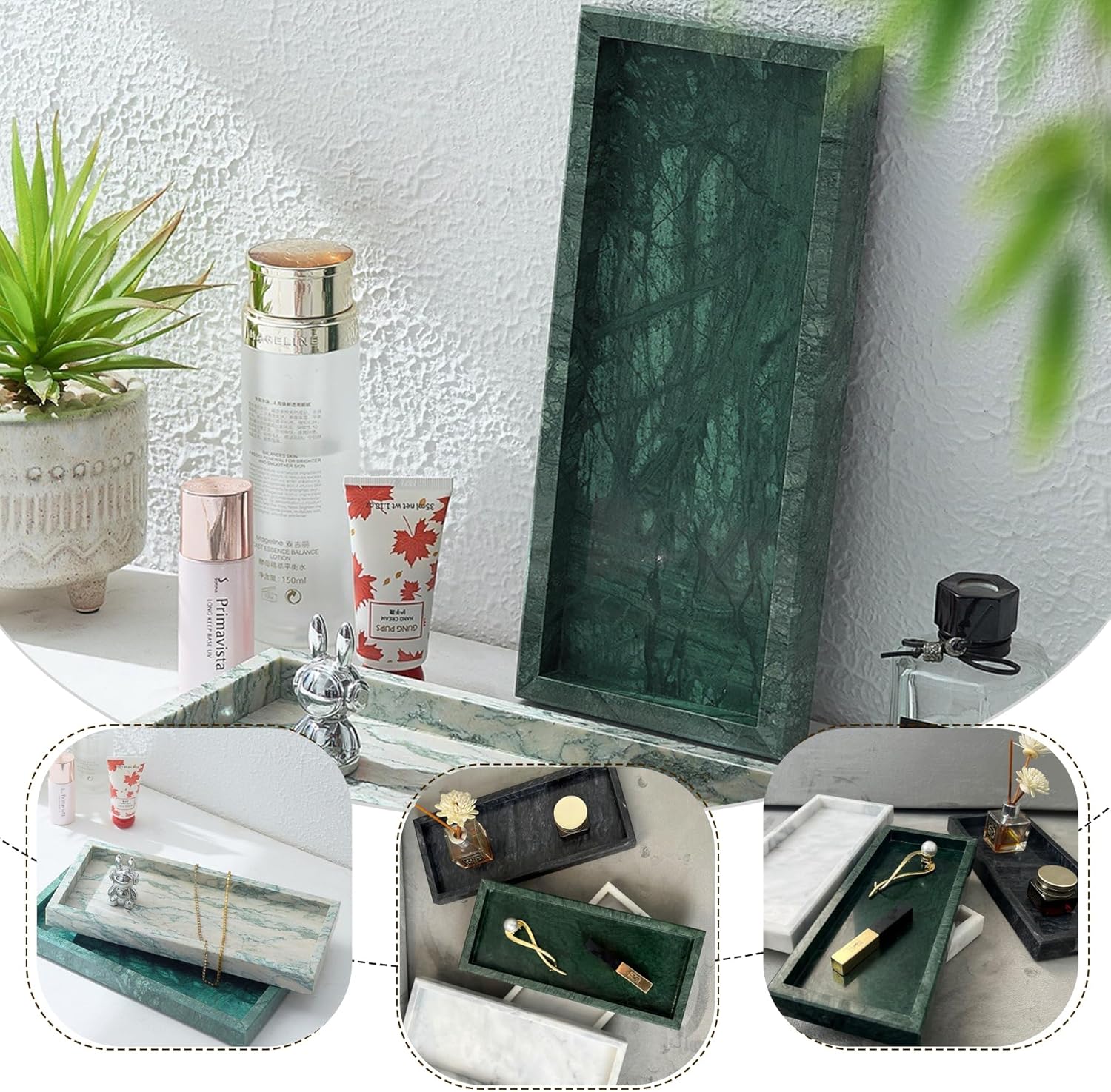 Natural Marble Tray, Stone Tray for Bedroom/Bathroom/Kitchen/Vanity Countertop, Jewelry Tray for Rings Earrings Necklace Bracelet Watch, Room Decor Aesthetic