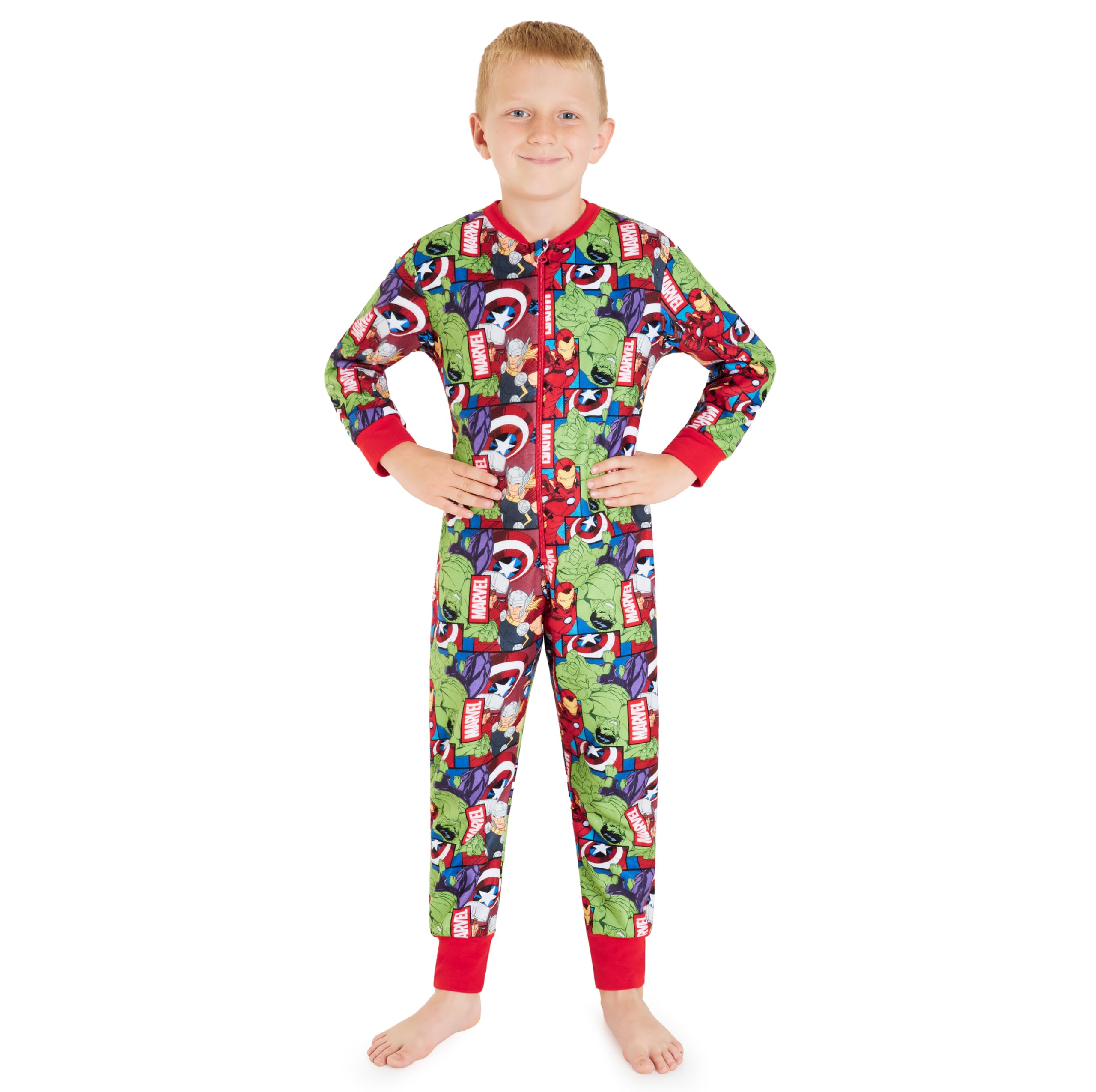 Marvel Fleece Onesie for Boys - Warm Hooded Onesie for Kids 3-10 Years - Cosy Kids PJs Comfy Loungewear - Boys Gifts (Multi Avengers, 9-10 Years)