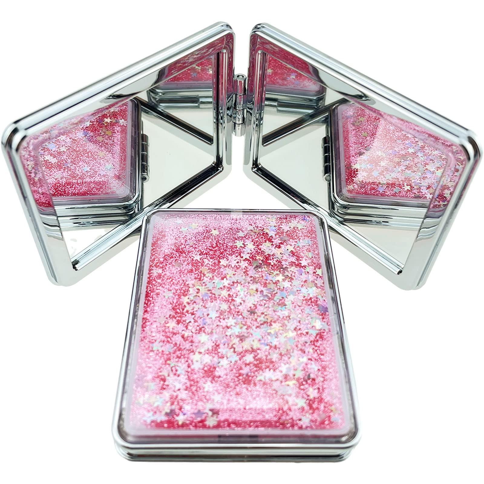 Aswewamt 2 Stück Kompaktspiegel - Mini Faltbare Make-up-Spiegel In Lila, Doppelseitig, Quadratisch & Rund