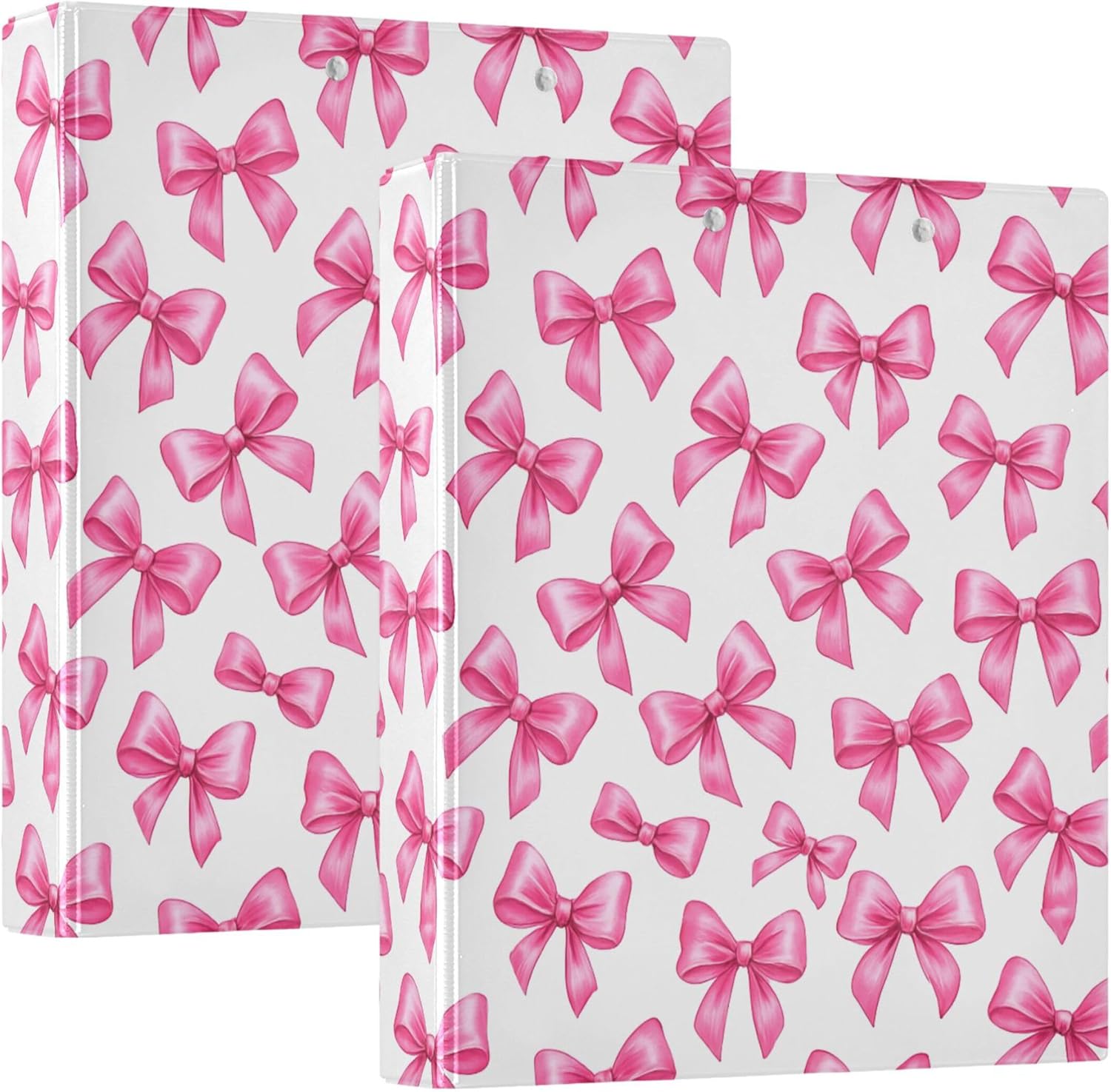 Pink Bows 3 Ring Binders, 1.5” Round Ring Binders with Clipboard - Letter Size, 3 Interior PVC Clear Pockets & Anti-Slip Clip for Office School Supplies, 2PCS